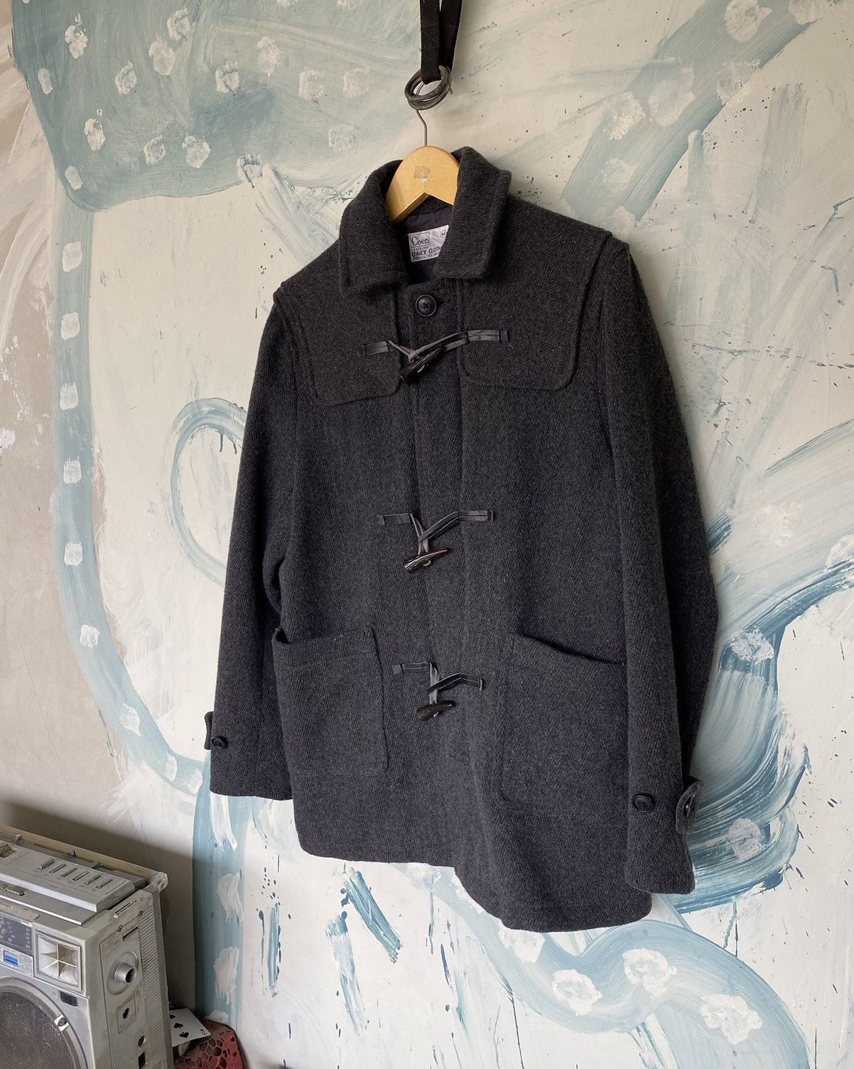 image of Archival Clothing Coen Japan Wool Duffle Coat Jacket in Grey, Men's (Size Medium)