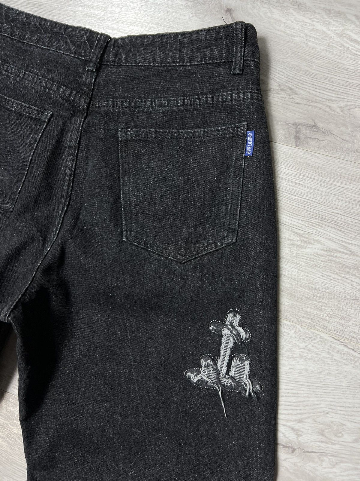 Japanese Brand Y2K Style Fire Jeans With Embroidered Skull Logo Baggy Pants Size US 32 / EU 48 - 12 Thumbnail
