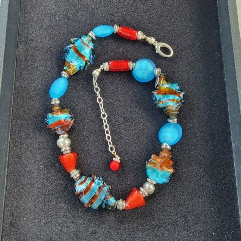 Vintage Chunky Murano Glass Lampwork Sculptural Beaded Necklace Size ONE SIZE - 5 Thumbnail