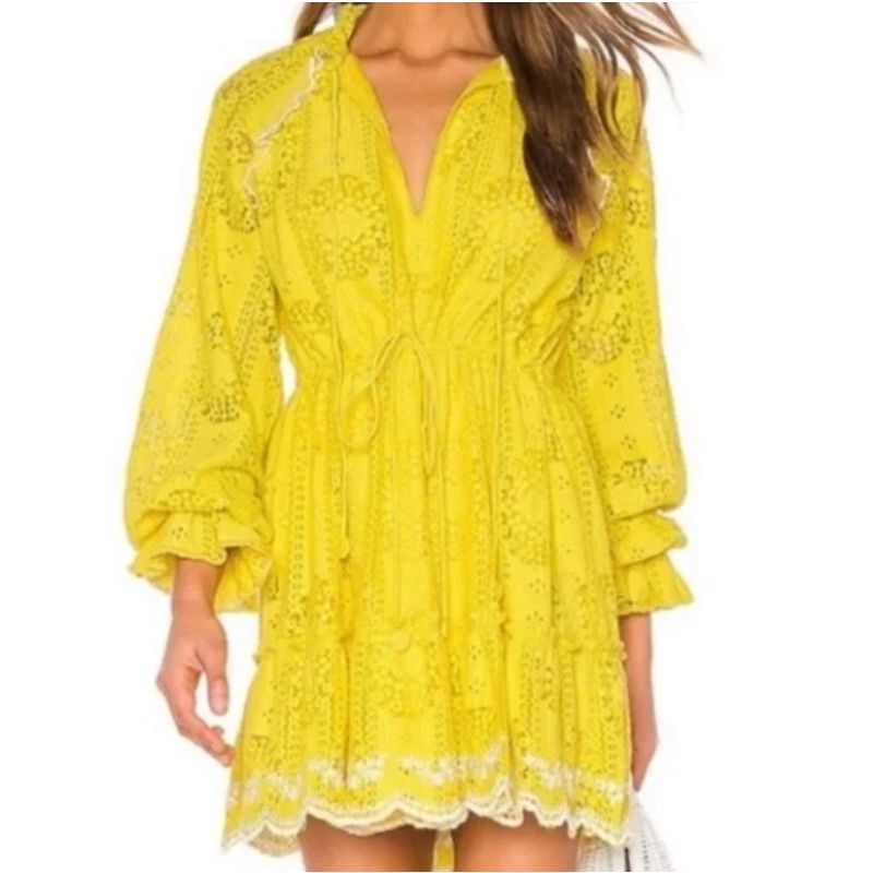 image of Hemant Nandita Hemant And Nandita Sol Lace Mini Dress in Yellow, Women's (Size Small)
