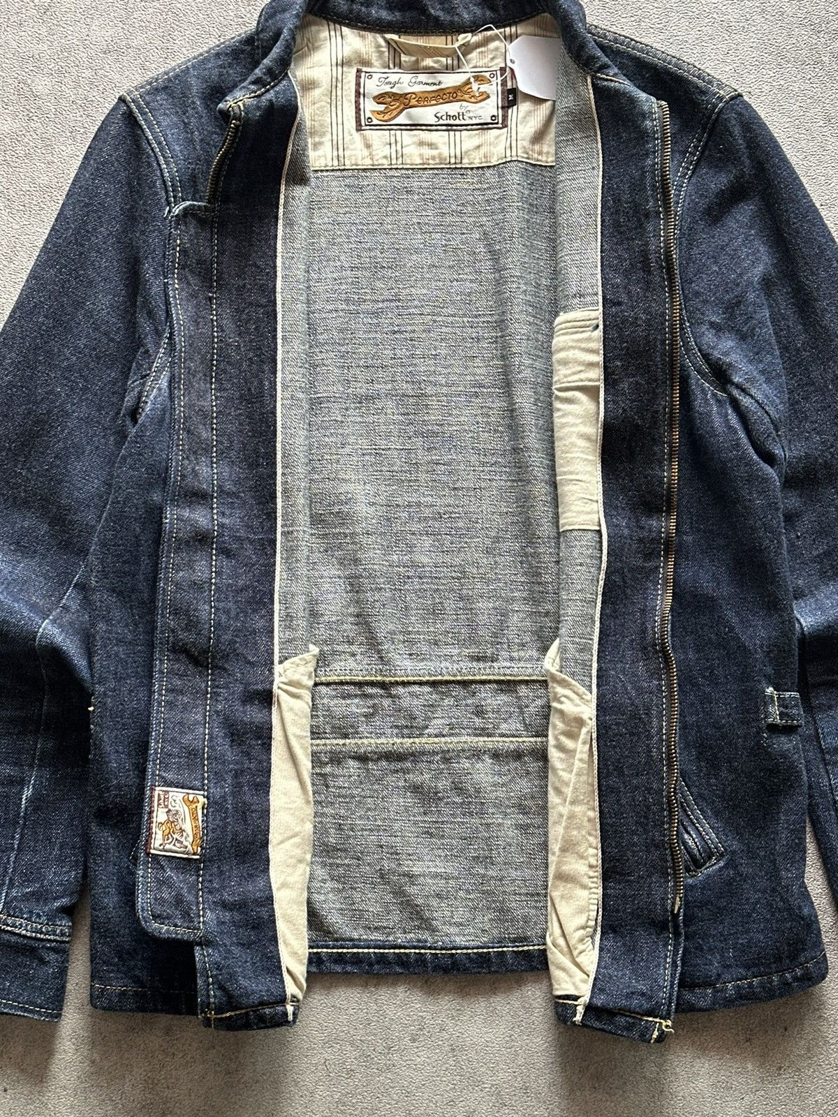 Schott 90s Perfecto by Schott Nyc Zip Up Selvedge Raw Denim Jacket Size US M / EU 48-50 / 2 - 8 Thumbnail