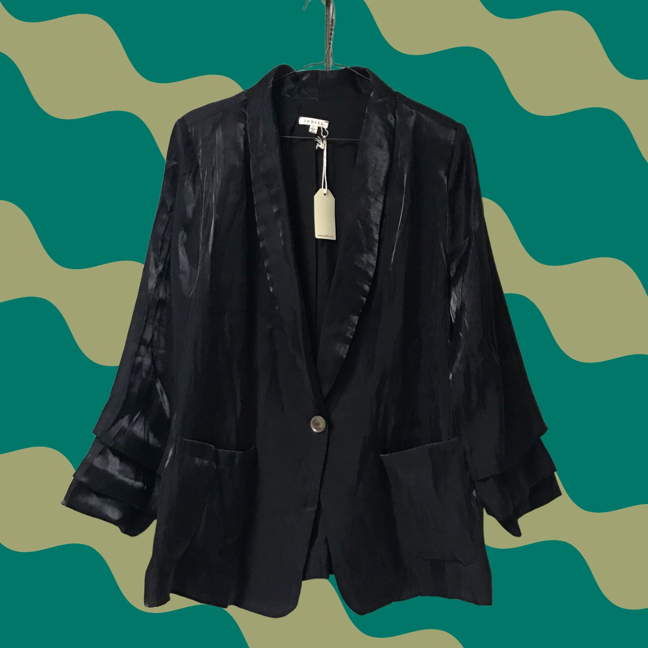 Vintage VINTAGE? No. JODIFL Blazer Women Black Satin One-Button Ruffled Long Sleeve Jacket L Size L / US 10 / IT 46 - 1 Thumbnail