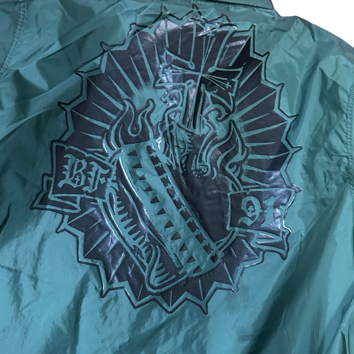 Vintage Rare Black Flys Vintage 90s Windbreaker Dark Green Jacket L Size US L / EU 52-54 / 3 - 3 Thumbnail