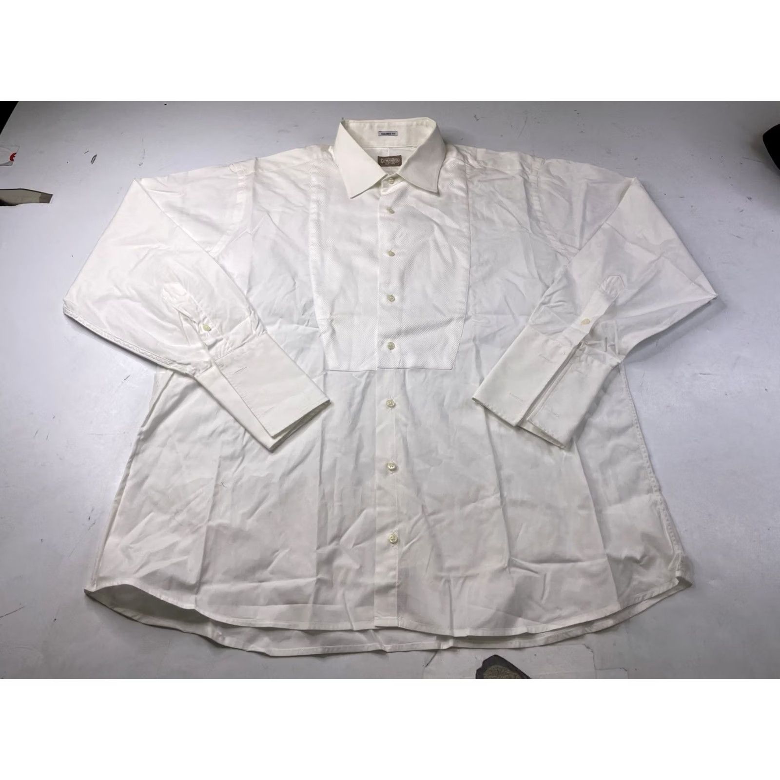 Vintage Gitman Bros Dress Shirt 17.5 34 White Tailored Fit Bib French Cuff USA Shirt Mens Regular Long Sleeve Collar Point Classic Solid Cotton Vintage Size US S / EU 44-46 / 1 - 2 Thumbnail