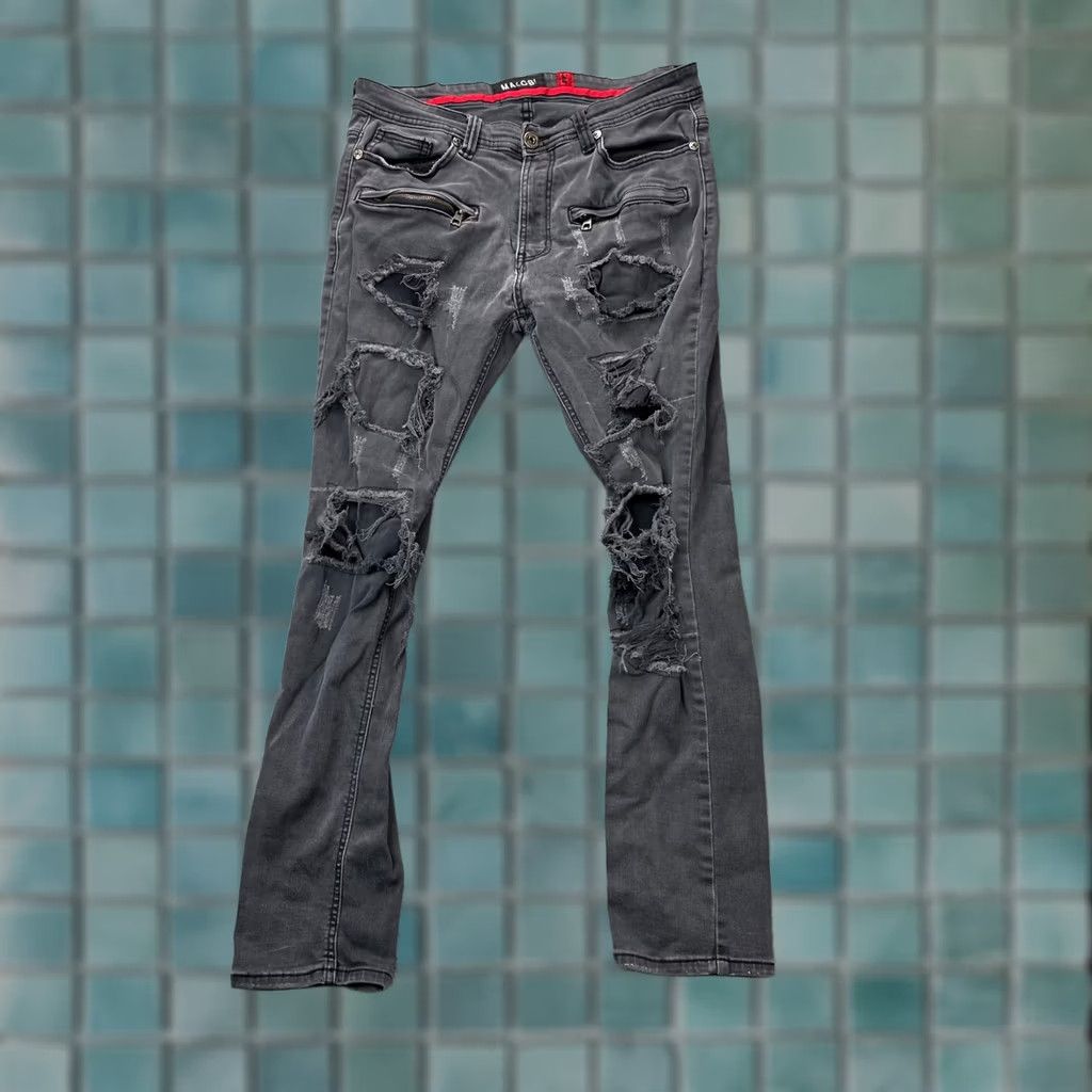 Denime Makobi Jeans Mens Skinny Leg Black Denim Distressed Streetware y2k Ripped 34x30 Size US 34 / EU 50 - 1 Thumbnail