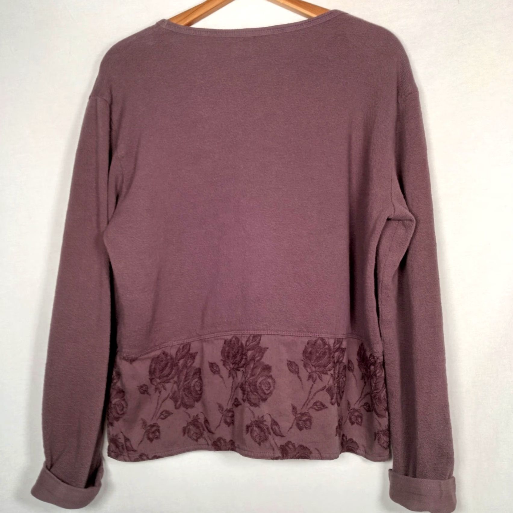 Johnny Was VINTAGE Johnny Was Shirt Women Medium Long Sleeve Knit Plum Floral Trim Boho Bohemian Lagenlook Natural 90s Mens? Wait. Size M / US 6-8 / IT 42-44 - 2 Thumbnail