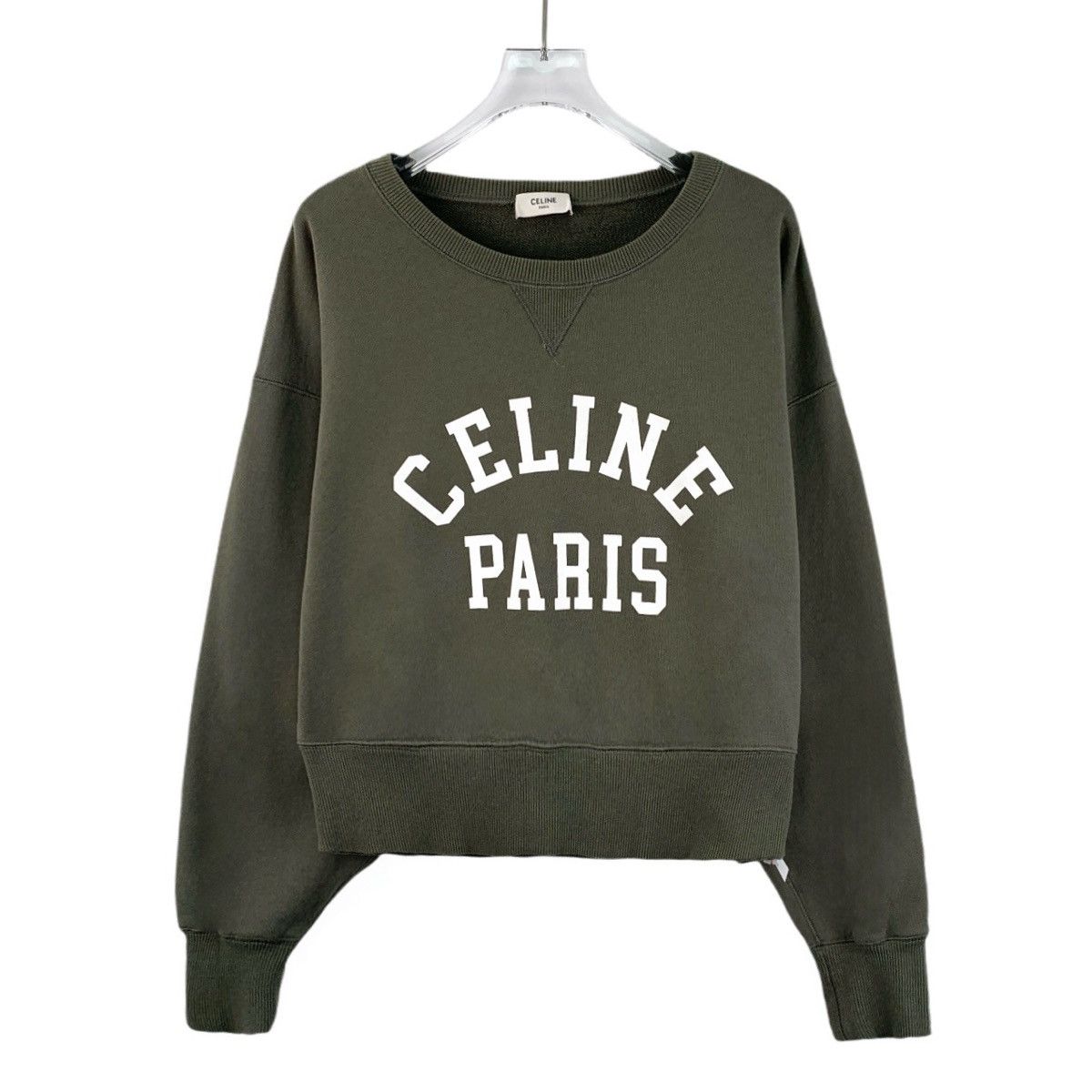 Celine Celine Dark Green Letter Printed Crew Neck Sweatshirt K26WX Size L / US 10 / IT 46 - 1 Thumbnail