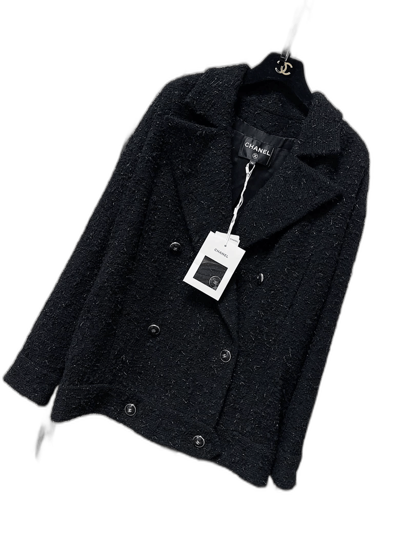 Chanel Chanel 21B Black Tweed Double-Breasted Coat Size M / US 6-8 / IT 42-44 - 1 Thumbnail