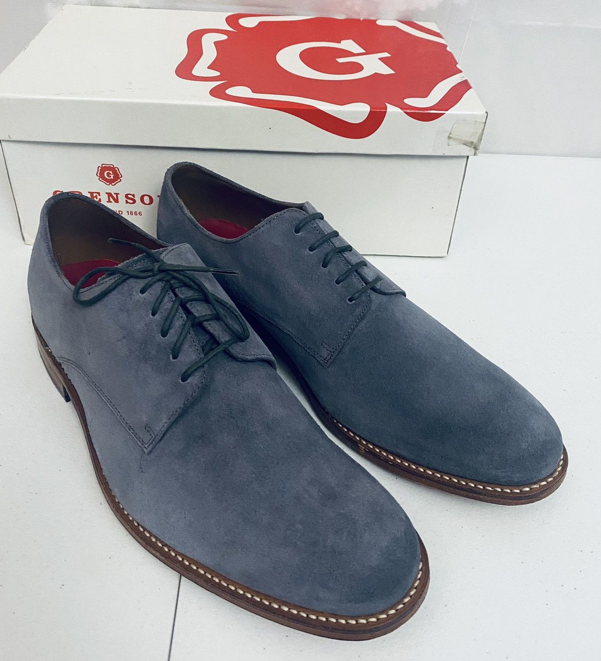 Grenson Grenson 🏴󠁧󠁢󠁥󠁮󠁧󠁿 Blue Suede Leather Burnished Finnegan Derby 10 NIB Size US 10 / EU 43 - 4 Thumbnail