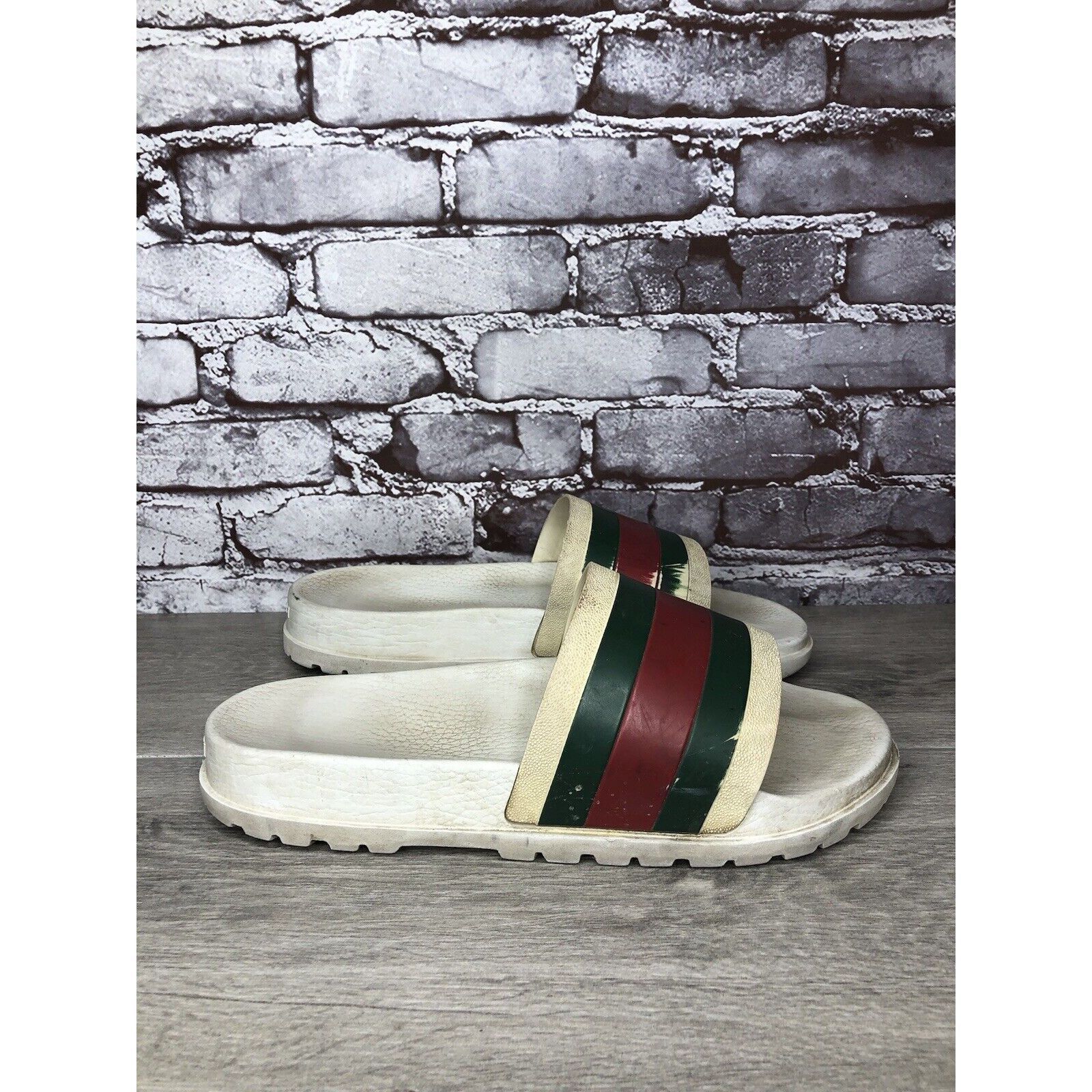 Gucci GUCCI Web White Rubber Logo Casual Slides Designer Sandals M Size US 11 / EU 44 - 13 Thumbnail