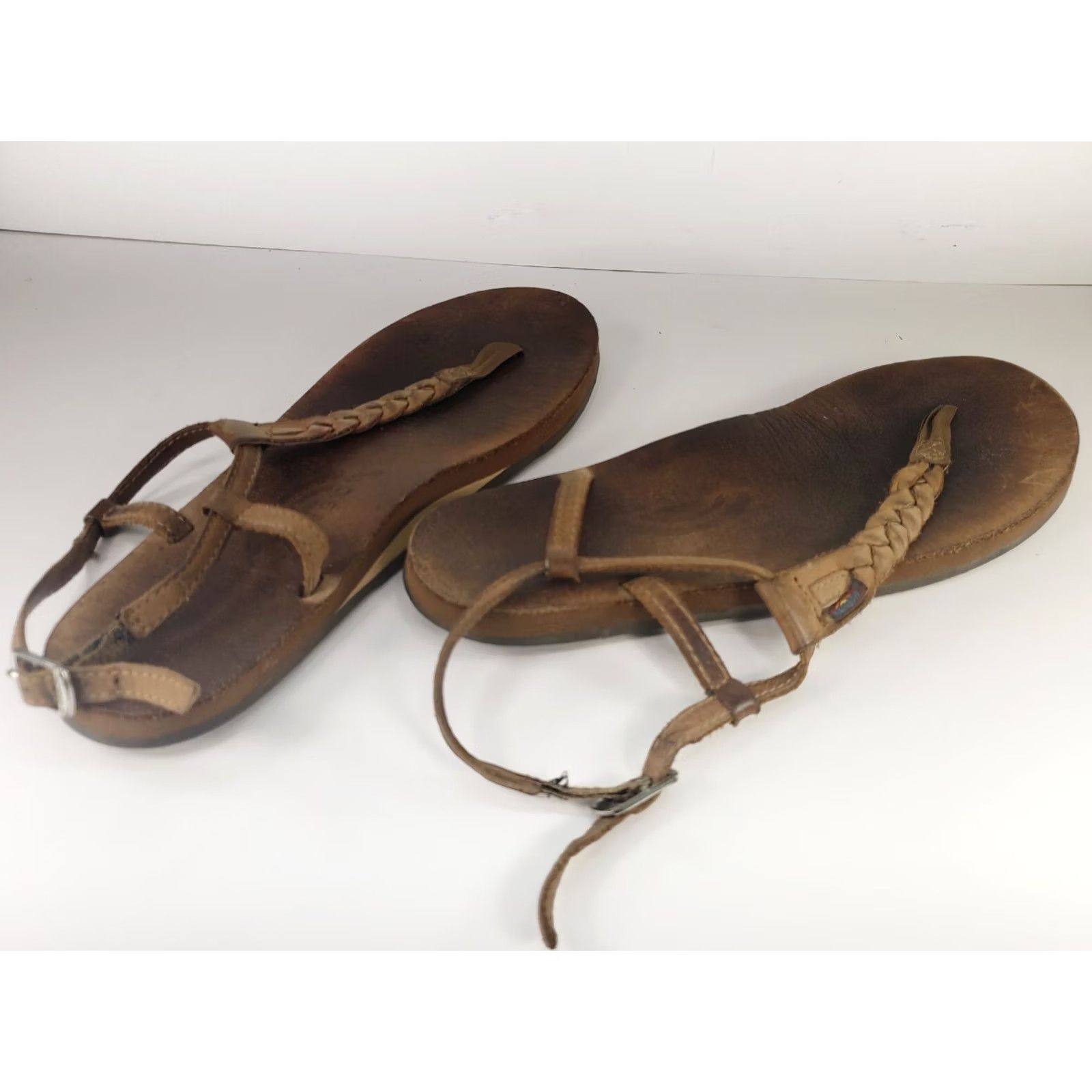 Rainbow Rainbow T Strap Braided Slingback Sandals Light Gray Brown Leather Womens Size 8 Shoes Size US 8 / IT 38 - 4 Thumbnail