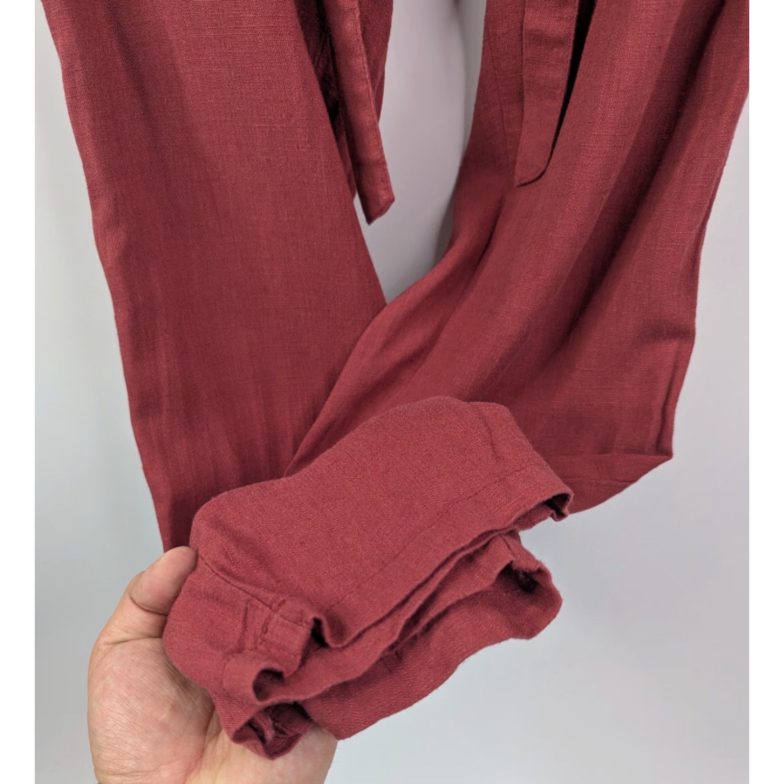 Vintage Cali 1850 Womens Medium Pants Red Linen Pull On Elastic Waist Tie Waist Summer Capri Pockets Crop Straight Size 32" / US 10 / IT 46 - 3 Thumbnail