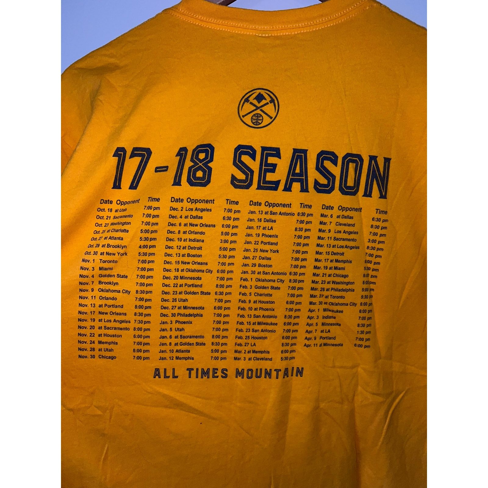 NBA NBA Denver Nuggets Schedule Shirt Tee Basketball Yellow XL Size US XL / EU 56 / 4 - 7 Thumbnail