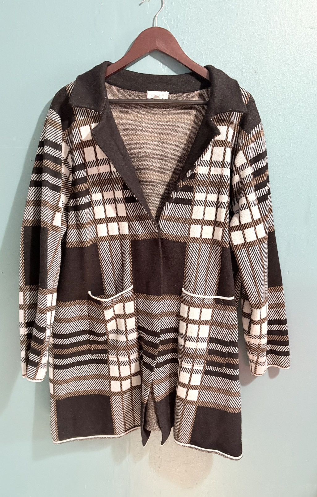 Other Plaid Long Line Knit sweater Coat Cardigan Duster Jacket Size XXL / US 16-18 / IT 52-54 - 2 Thumbnail