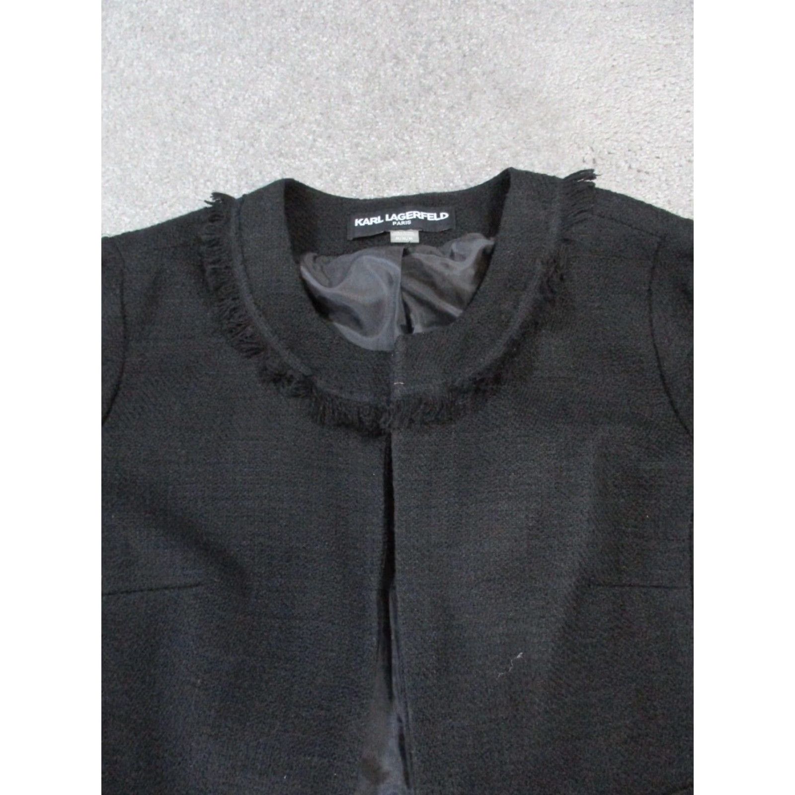 Karl Lagerfeld Karl Lagerfield Paris Womens Blazer Medium Black Cotton Open Front Sports Coat Size M / US 6-8 / IT 42-44 - 2 Thumbnail