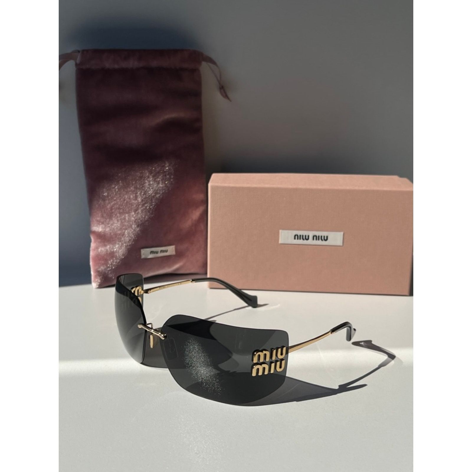 Miu Miu NEW Miu Miu MU54YS Dark Grey Shield Mask Sunglasses $610 Size ONE SIZE - 11 Thumbnail