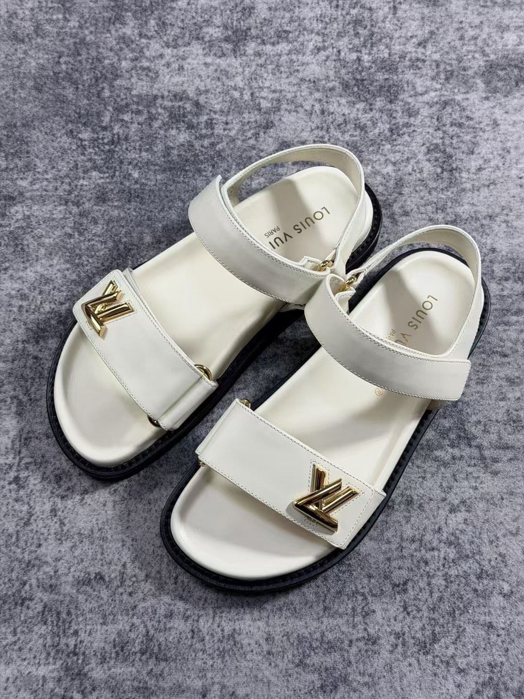 Louis Vuitton Louis Vuitton White Gold Logo Velcro Sandals Size US 6 / IT 36 - 1 Thumbnail