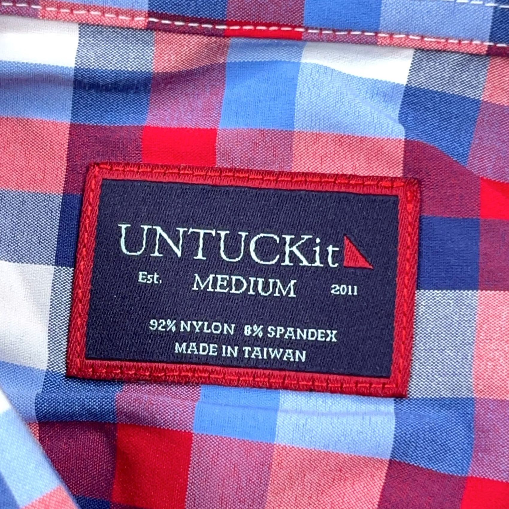 UNTUCKit UNTUCKit Shirt Adult Medium Blue Red Plaid Button Up Nylon Performance Dress Size 40R - 4 Thumbnail