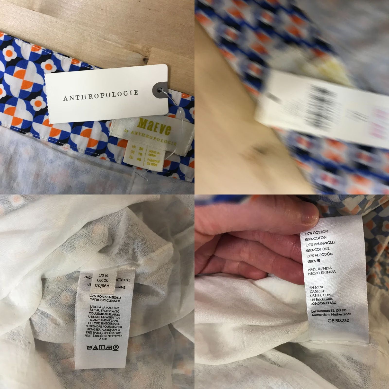 Anthropologie MAEVE ANTHROPOLOGIE WOMEN'S 16 MULTICOLOR LINED PLEATED 100% COTTON SKIRT Size 38" / US 16 / IT 52 - 8 Thumbnail