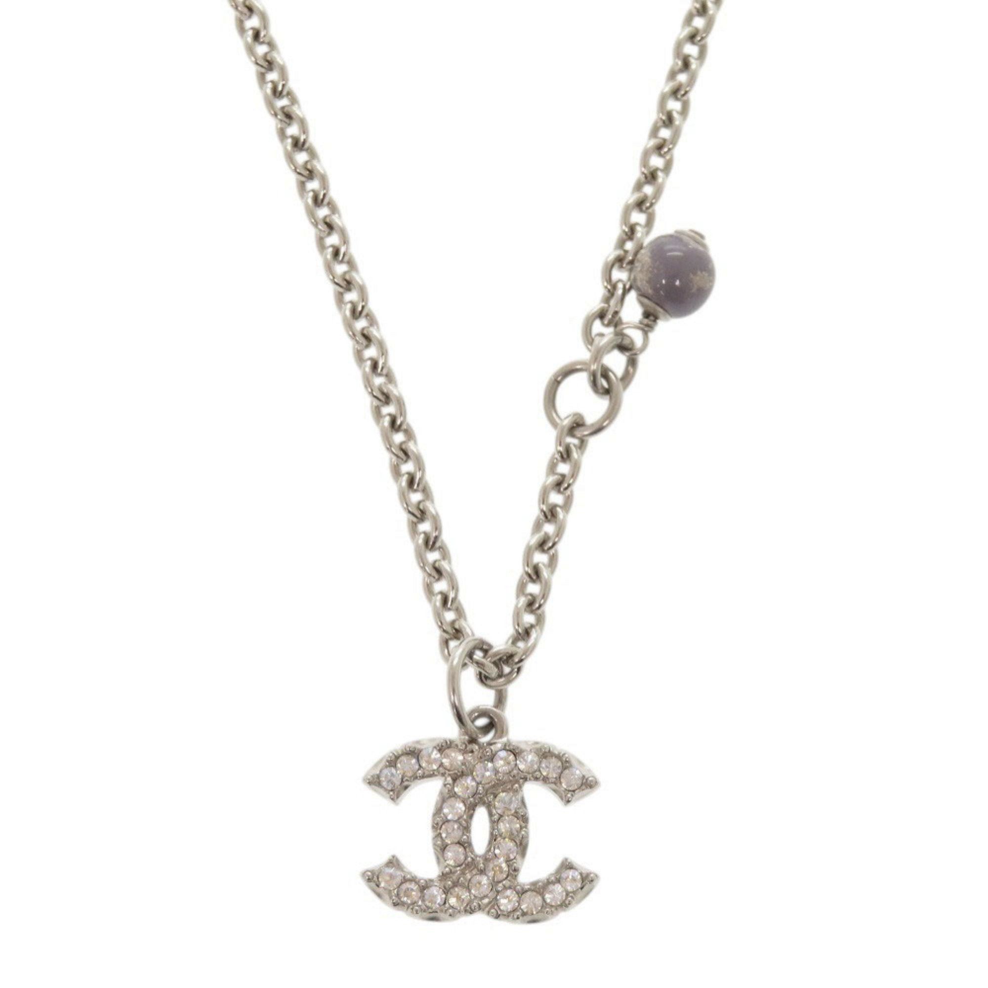 Chanel Chanel Coco Mark Metal Rhinestone Faux Pearl Silver Necklace 0470 CHANEL Size ONE SIZE - 1 Thumbnail