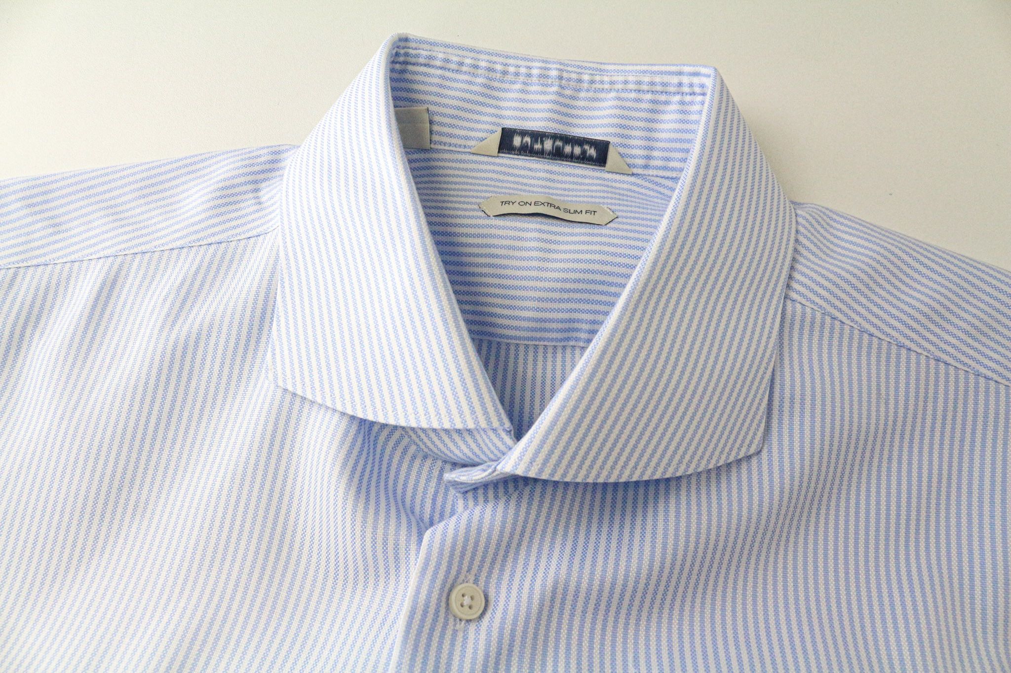 Suitsupply 45/17 3/4 Extra Slim Blue Cotton Stripe Shirt 79245 Size 44R - 3 Thumbnail