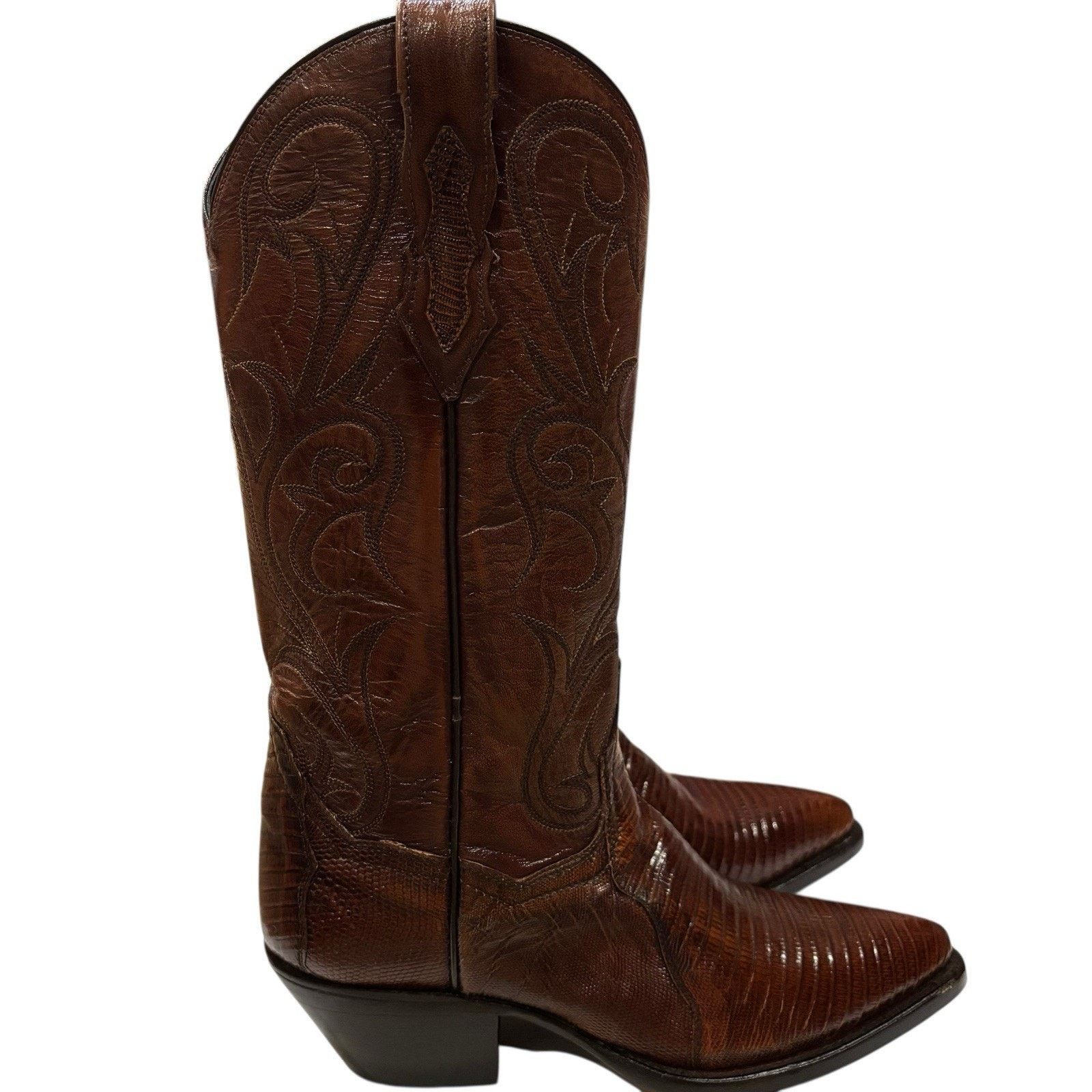 Dan Post Vtg Dan Post Teju Lizard Cowboy Boots Brown 6 W | W 7. 5-8 Size US 6 / EU 39 - 6 Thumbnail