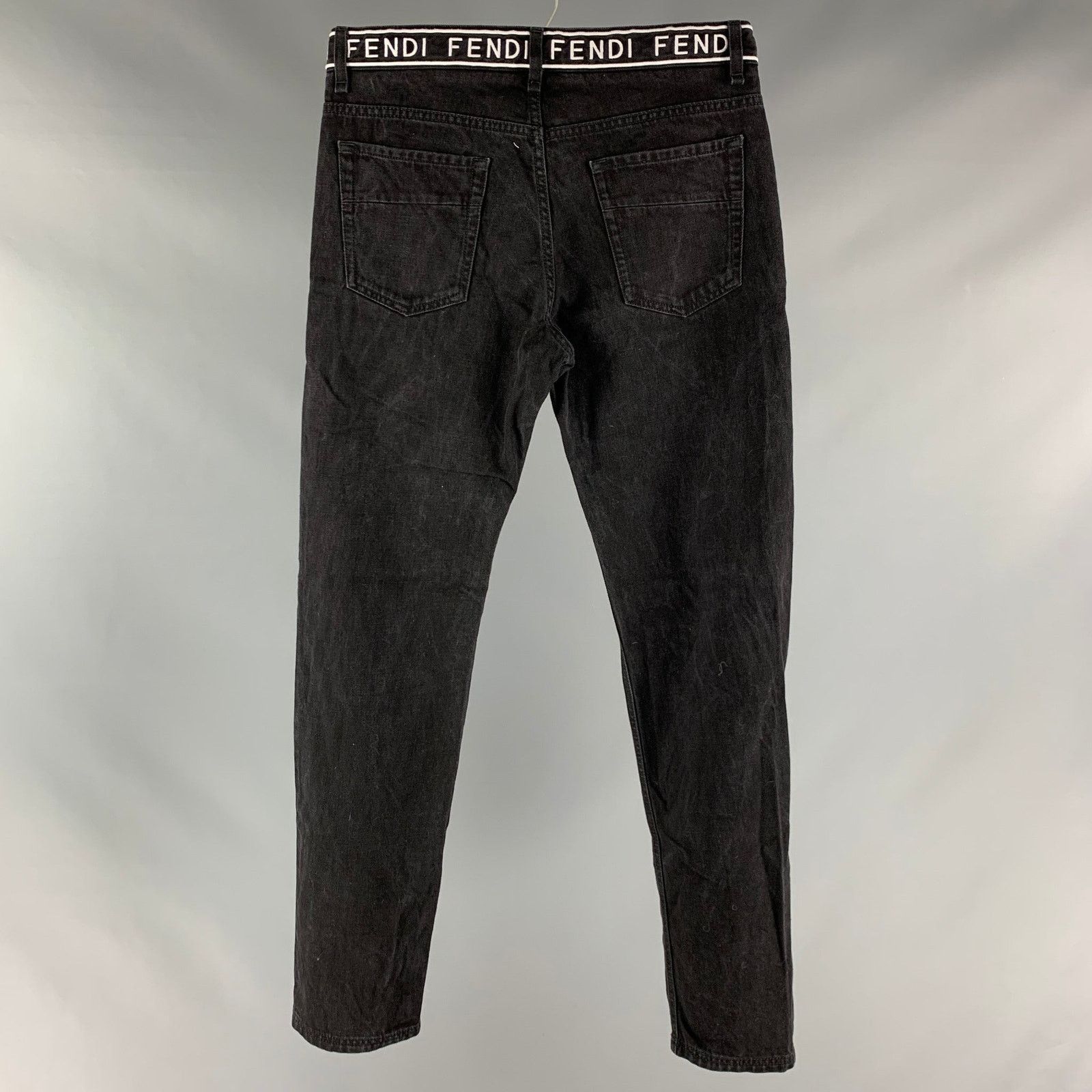 Fendi FENDI Size 33 Black White Logo Cotton Zip Fly Jeans Size US 33 - 3 Thumbnail