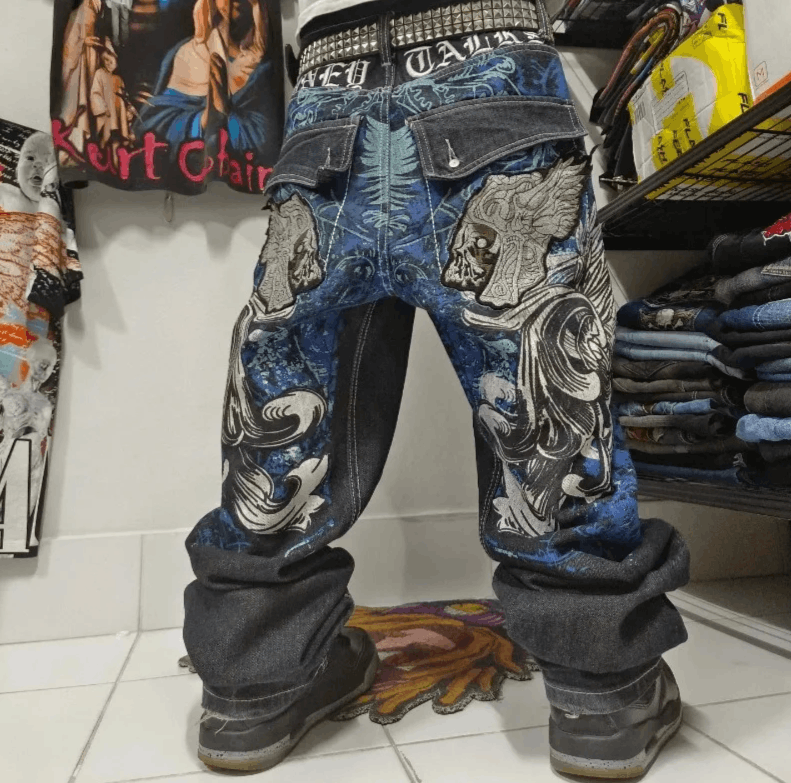 Japanese Brand Oversized Print Baggy Jeans Size US 34 / EU 50 - 2 Thumbnail