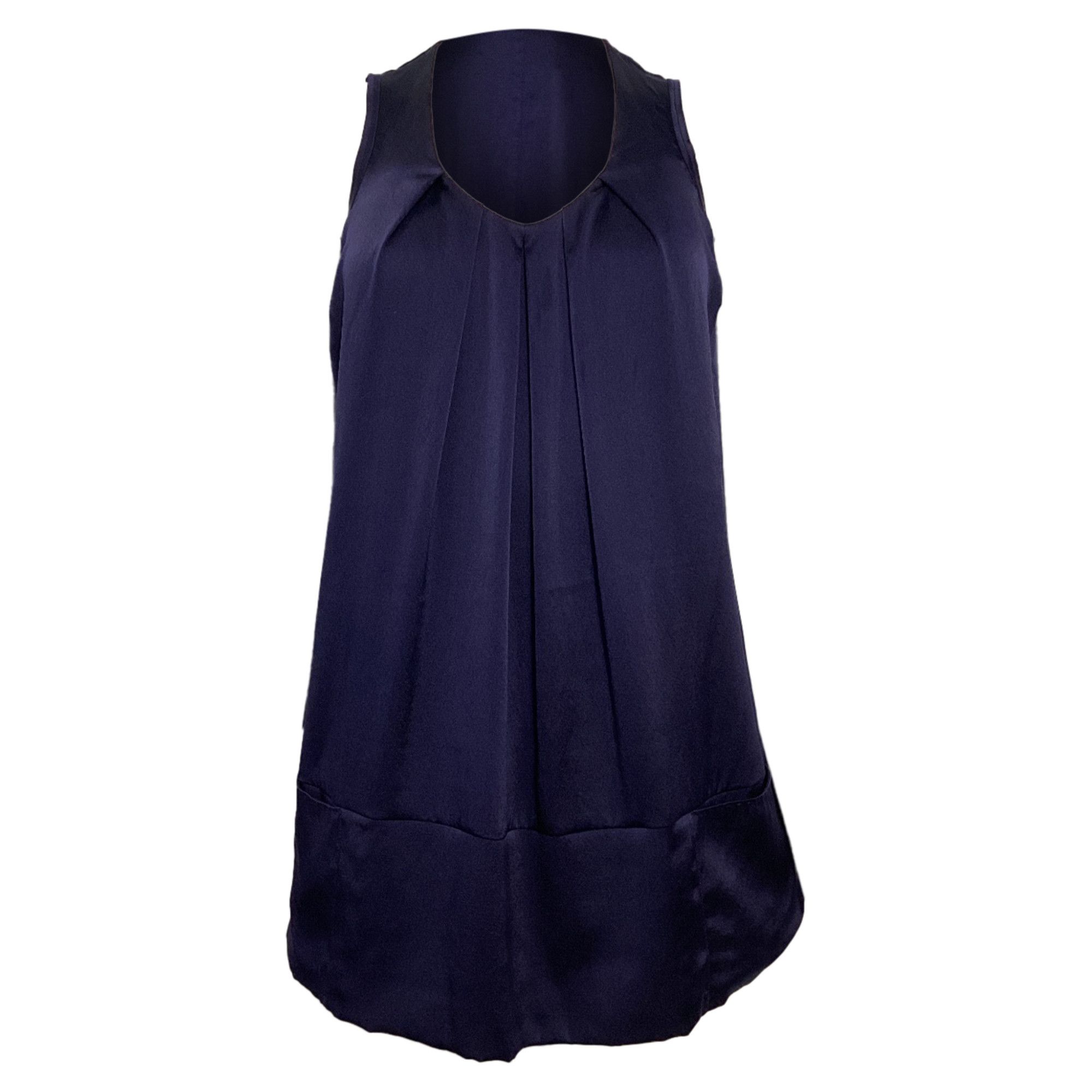 Brunello Cucinelli Brunello Cucinelli Pleated Sleeveless Top in Navy Blue Silk Size XS / US 0-2 / IT 36-38 - 1 Thumbnail