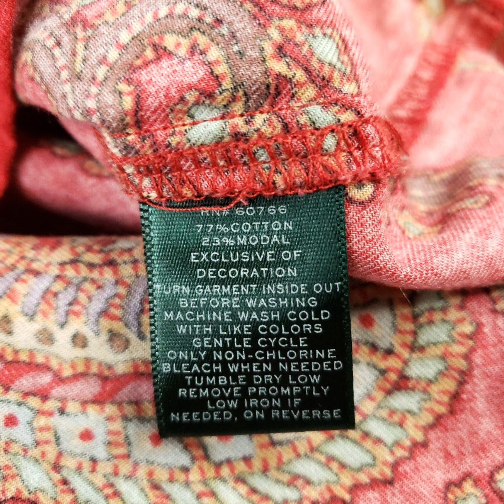 Ralph Lauren Lauren Ralph Lauren Red Paisley Button Up Long Sleeve Sleepwear Shirt Womens Large Cotton Size L / US 10 / IT 46 - 7 Thumbnail