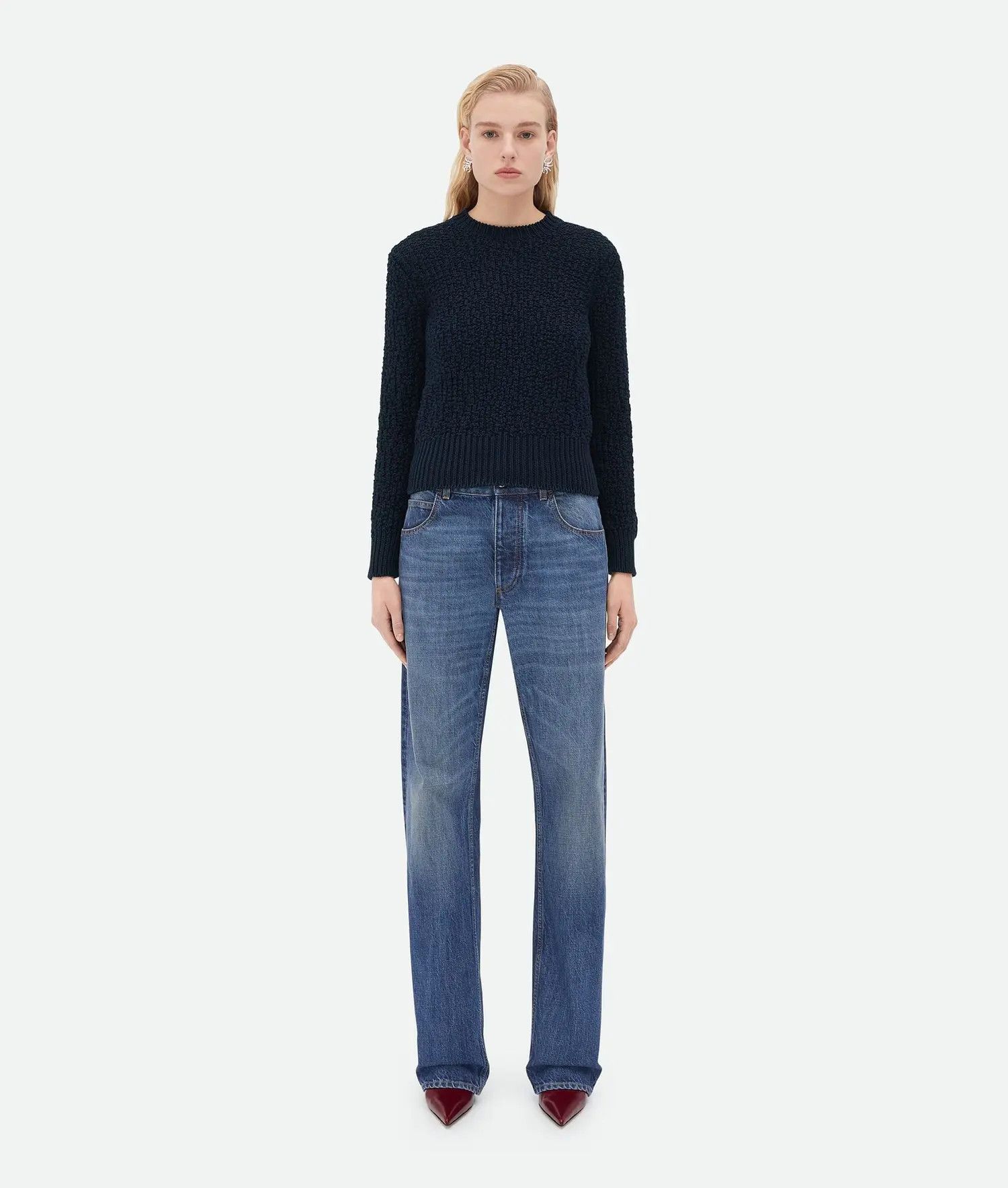 Bottega Veneta o1n1vont0625 Relaxed Fit Heavy Cotton Jumper Midnight Blue Size XS / US 0-2 / IT 36-38 - 1 Thumbnail