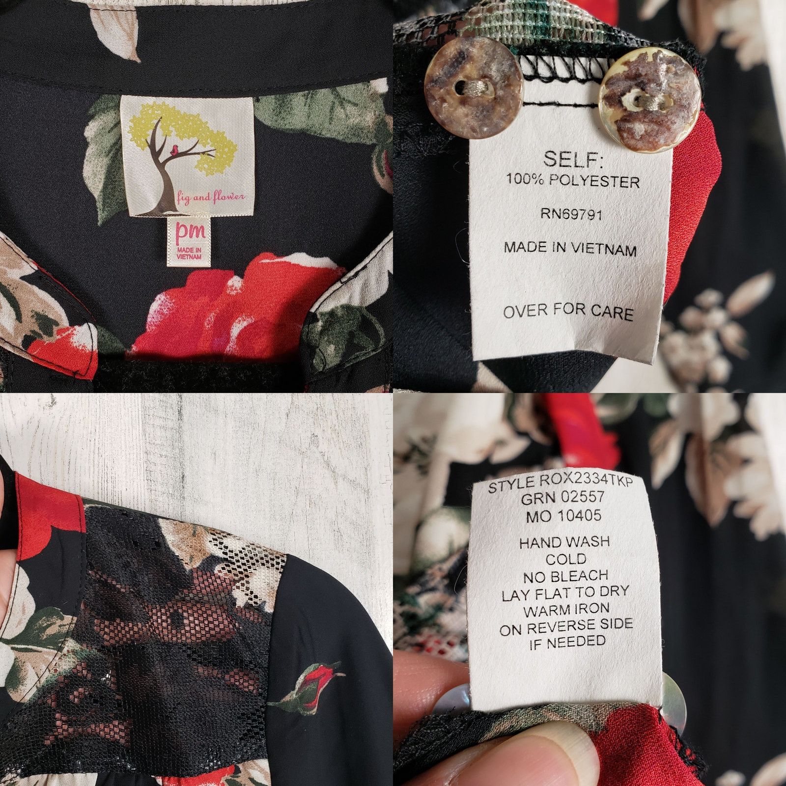 Other Fig + Flower Floral Long Sleeve Button Down Petite Medium PM Size M / US 6-8 / IT 42-44 - 5 Thumbnail