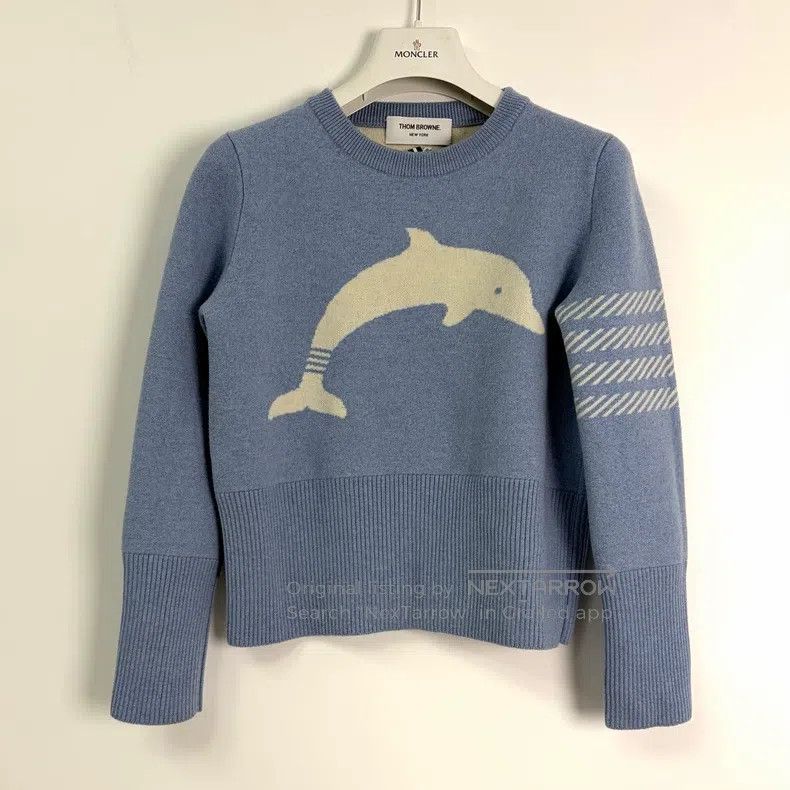 Thom Browne Blue Striped Knit Sweater