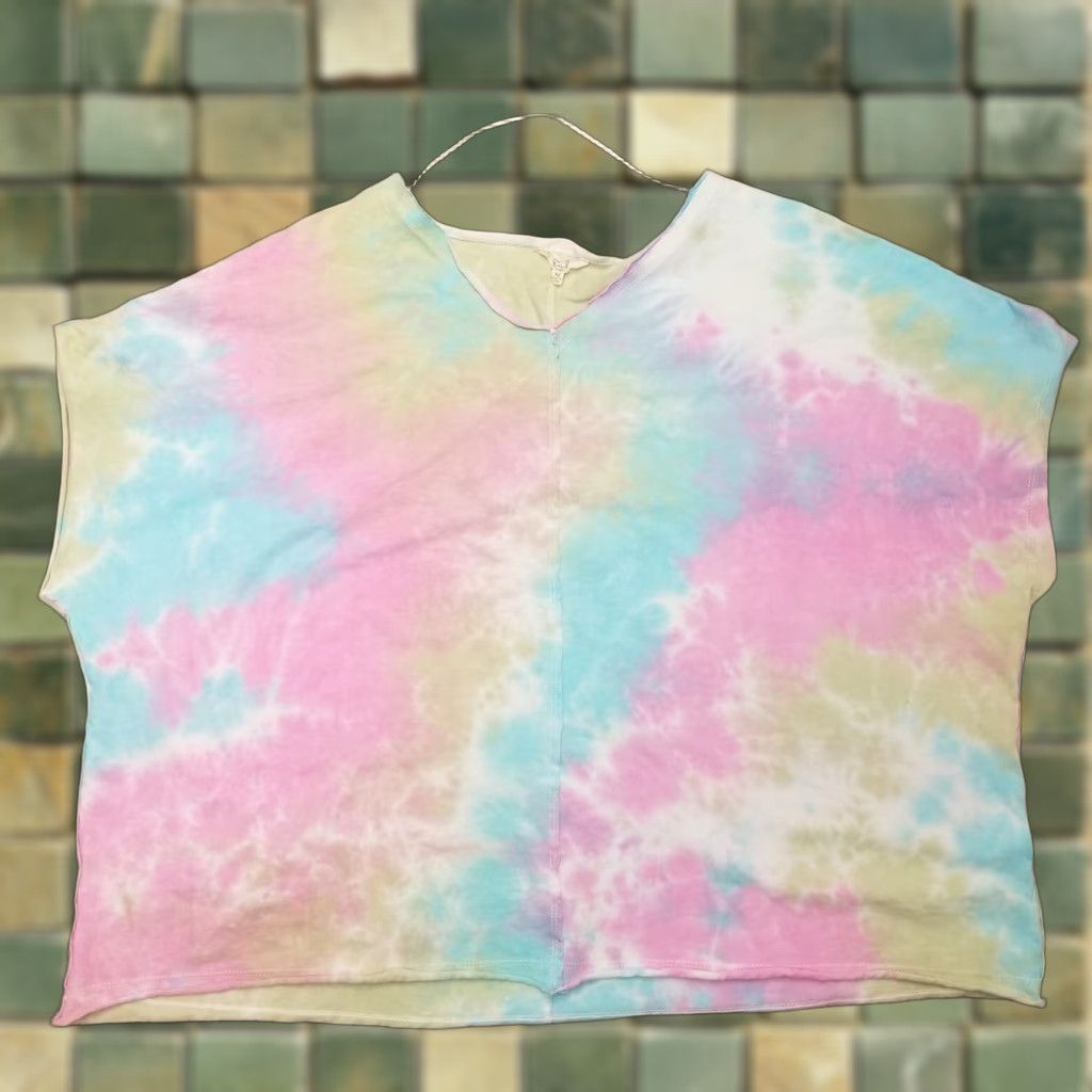 Pinko Easel Womens Top M Pink Green Tie Dye Sleeveless V-Neck Blouse Ladies 90s Multicolor Jersey Casual Womens Size M / US 6-8 / IT 42-44 - 1 Thumbnail