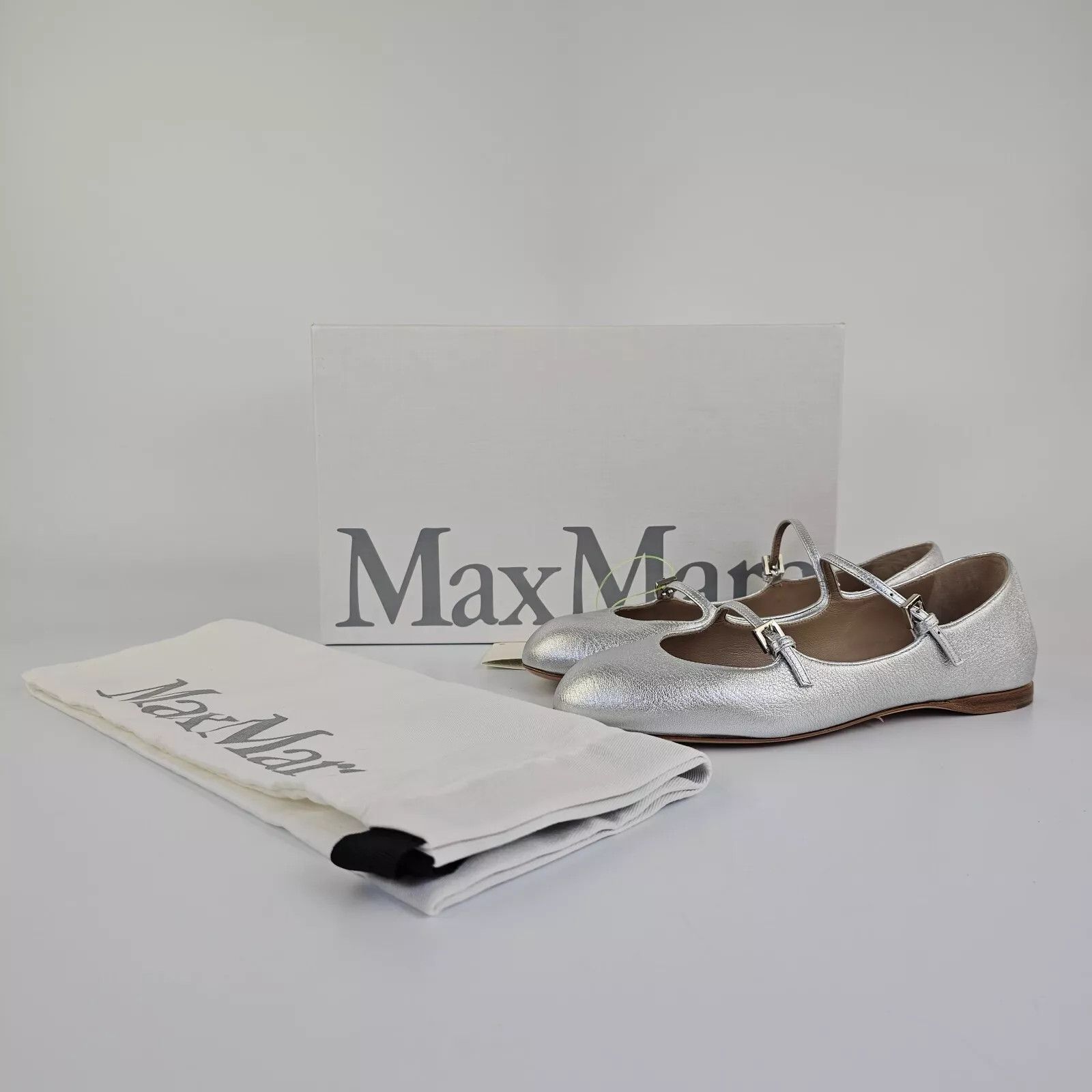 Max Mara Max Mara Silver Nappa Leather Ballet Flats New FW24 Size US 11 / IT 41 - 2 Thumbnail