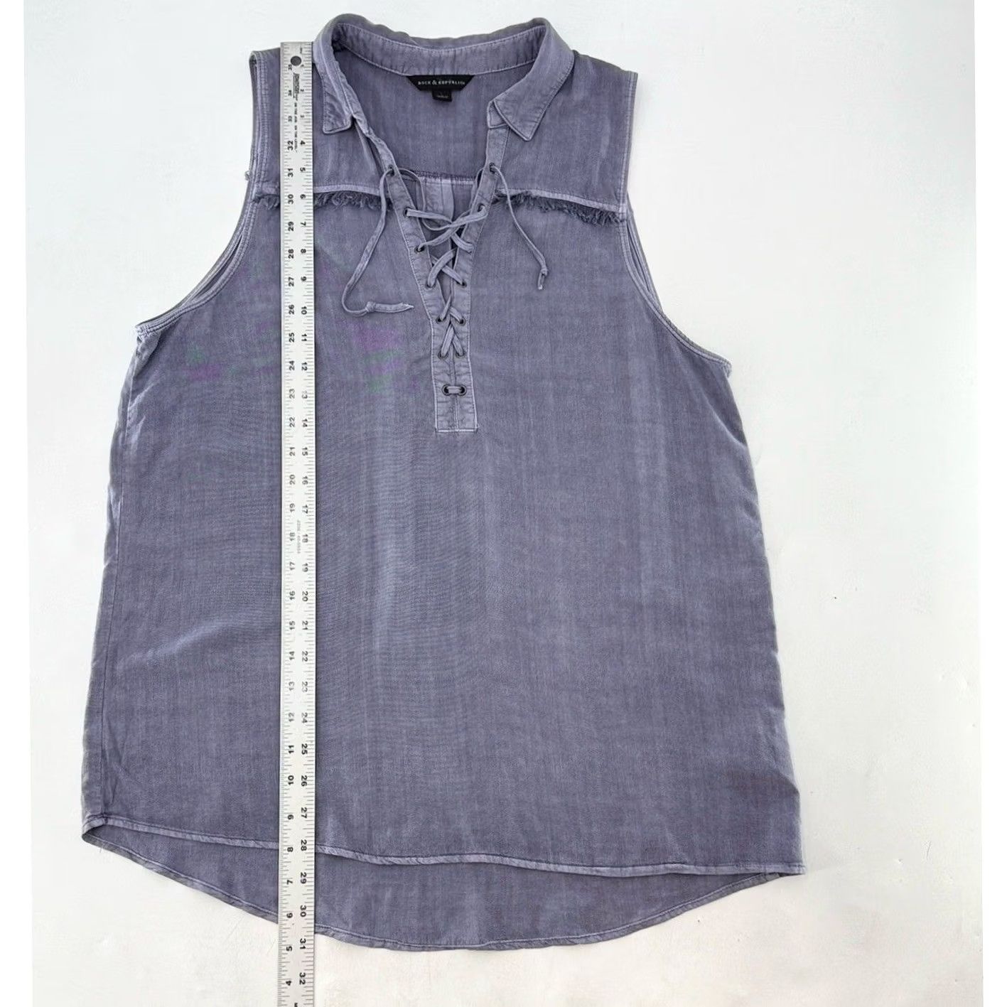 Vintage Rock & Republic Blouse Sleeveless Lace Up Neck Fringe Sz L Western Boho Blue Womens Size L / US 10 / IT 46 - 7 Thumbnail