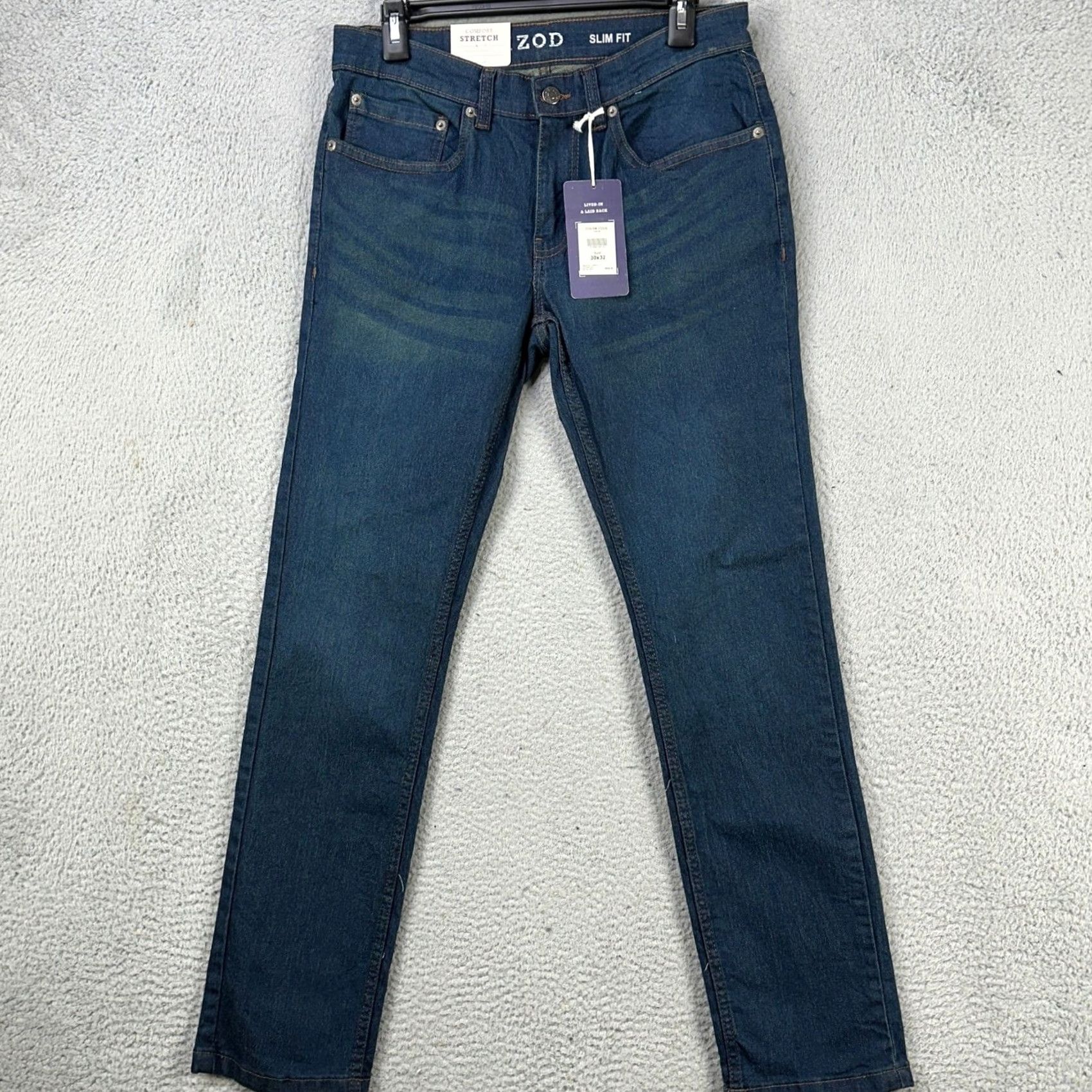 Izod IZOD Slim Jeans Mens 30X32 Blue Distressed Stretch 5 Pocket Comfortable Denim Jeans Slim Fit 30 32 Size Regular Mens) Size US 30 / EU 46 - 2 Thumbnail