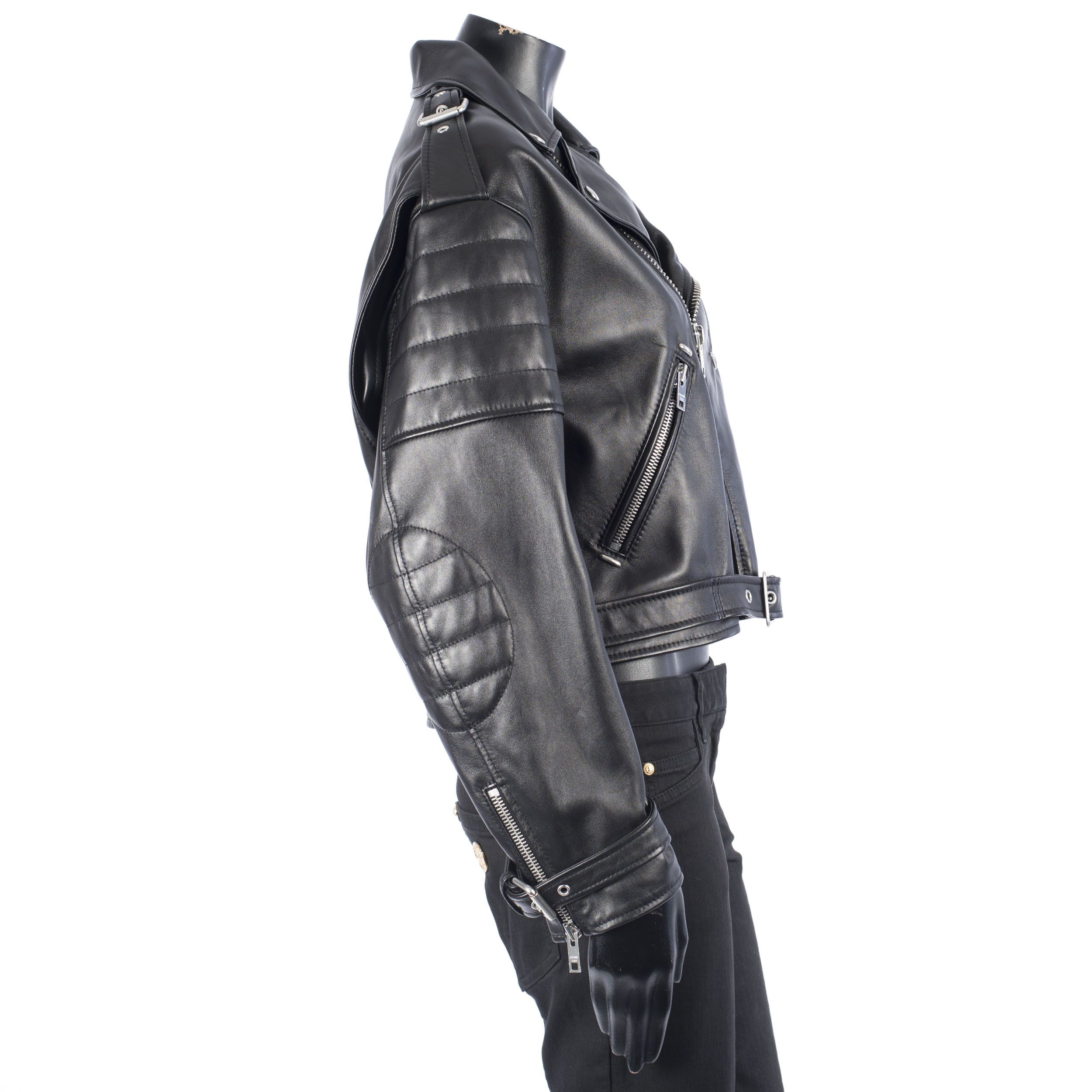 Celine Black Biker Jacket In Lambskin Leather With Padded Sleeves Size L / US 10 / IT 46 - 8 Thumbnail