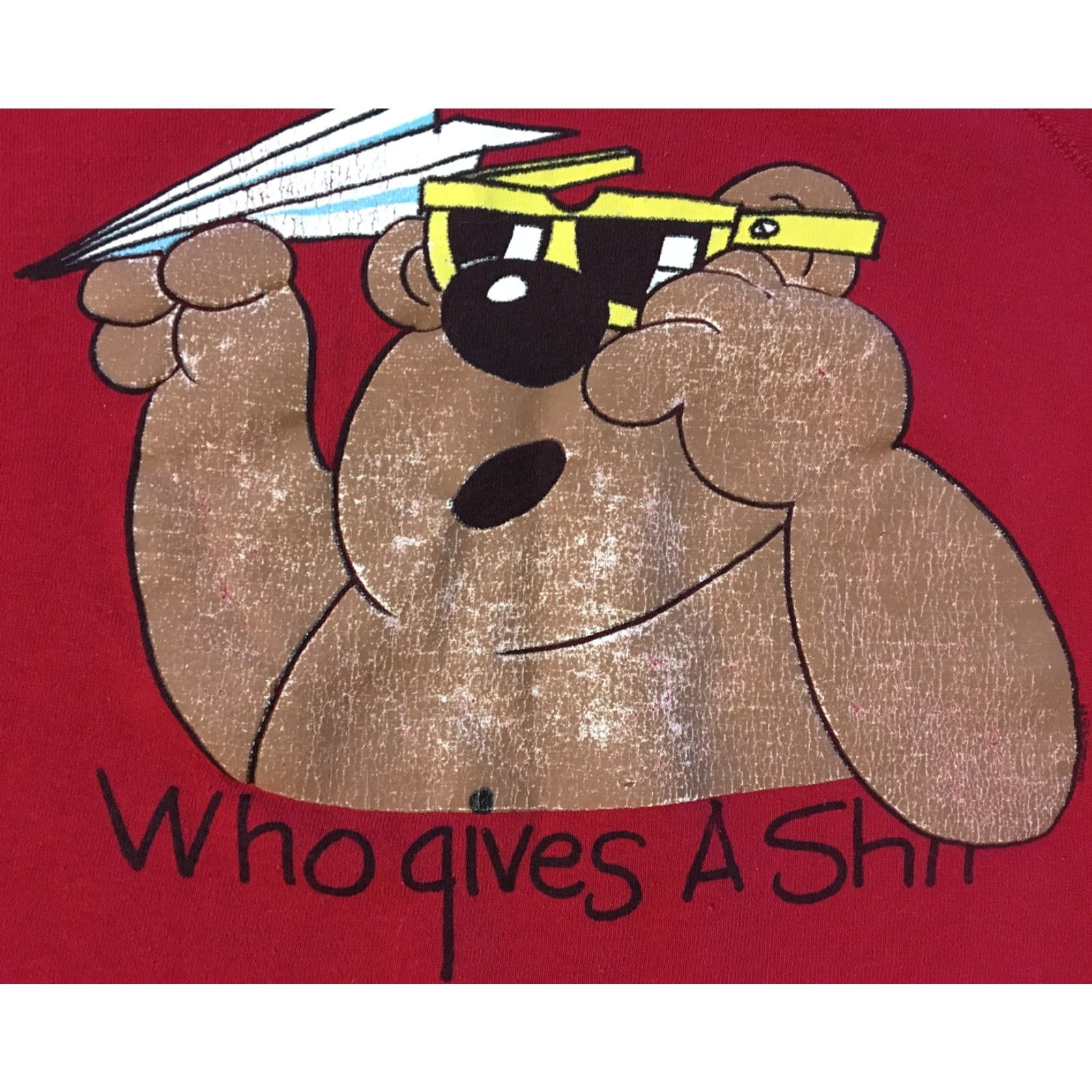 Vintage VINTAGE Who Gives A Sh*t Bear Sweatshirt M Red 80s 90s Humor Crude Boxy Animal USA Mens Pullover Capricious Punk Retro Battle-Ready Fun Size US M / EU 48-50 / 2 - 2 Thumbnail
