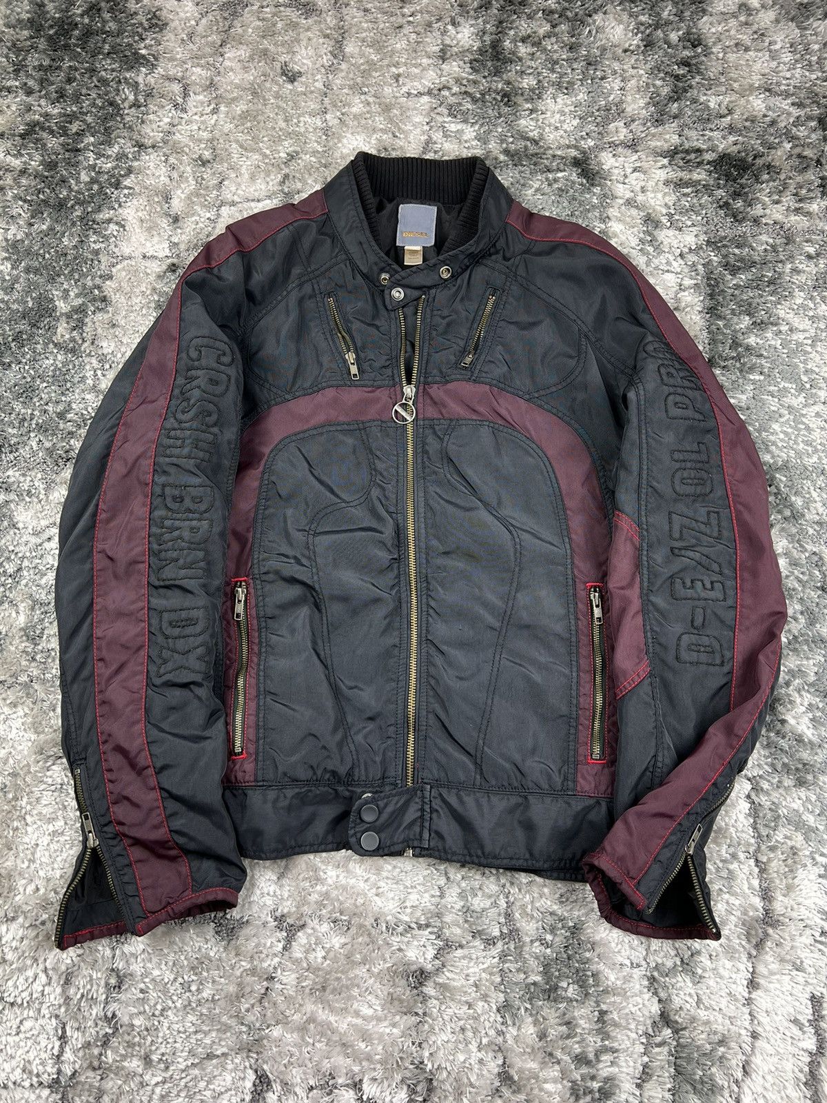 Diesel 2000s Diesel Color Block Embroidered Racer Moto Biker Jacket ...