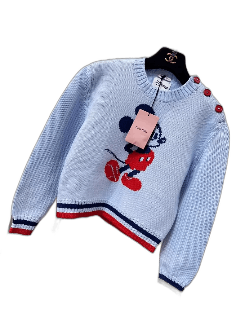 Prada Miu Miu Blue Red Mickey Knit Top-2506 Size L / US 10 / IT 46 - 1 Thumbnail
