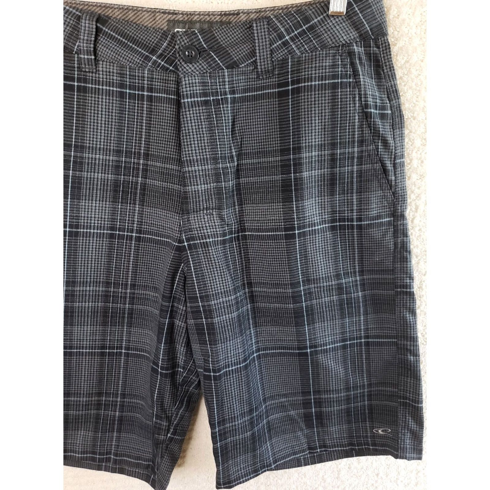 J Brand O’Neill Surf Brand Casual Chino Shorts Men 30x10 Plaid Zip Belt Loops Logo Pockets Gray Blue Black Twill New Size US 30 / EU 46 - 3 Thumbnail