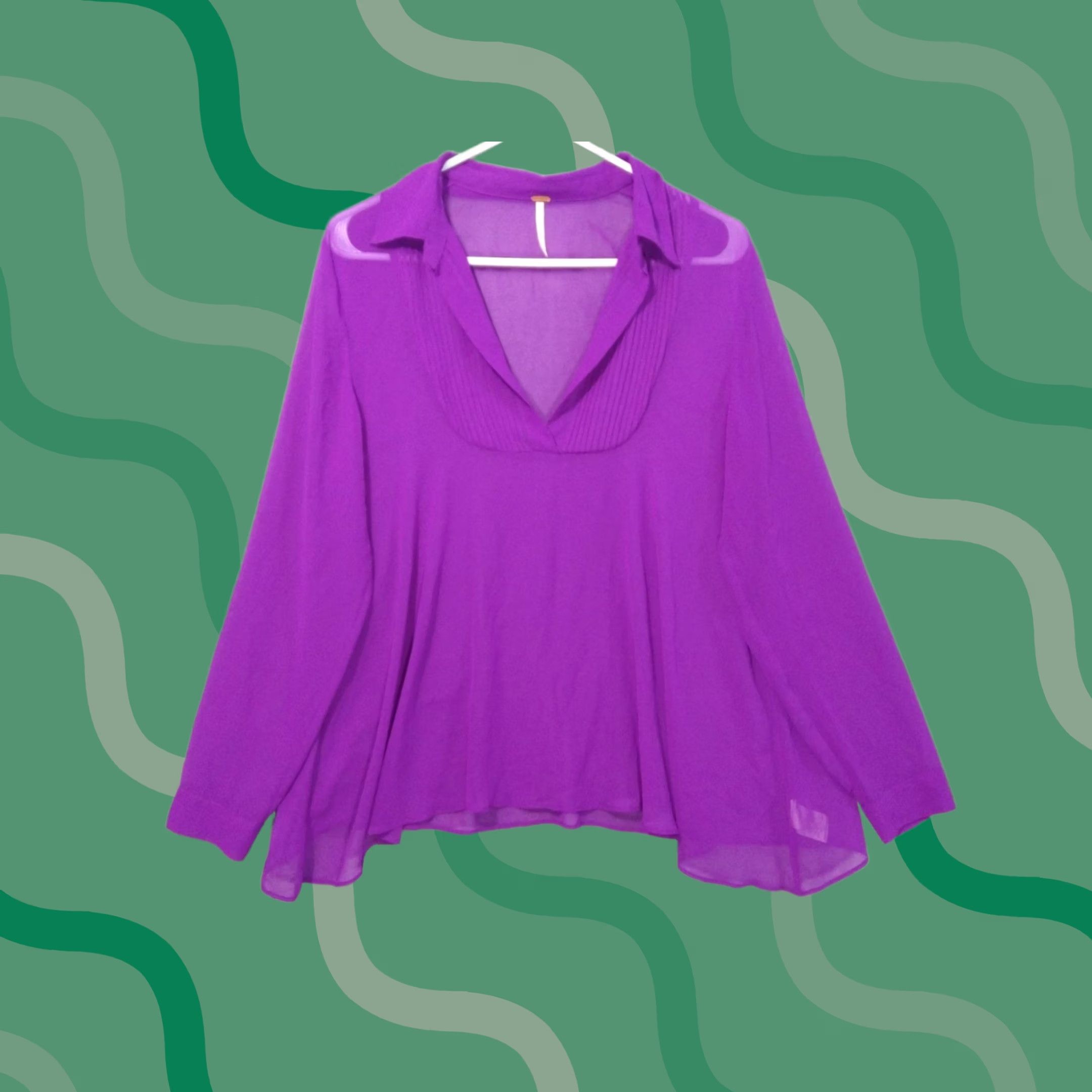 Free People Free People Shirt Womens Small Fuchsia Purple Tunic Long Sleeve V Neck Top Sheer Blouse Vintage No Size S / US 4 / IT 40 - 1 Thumbnail