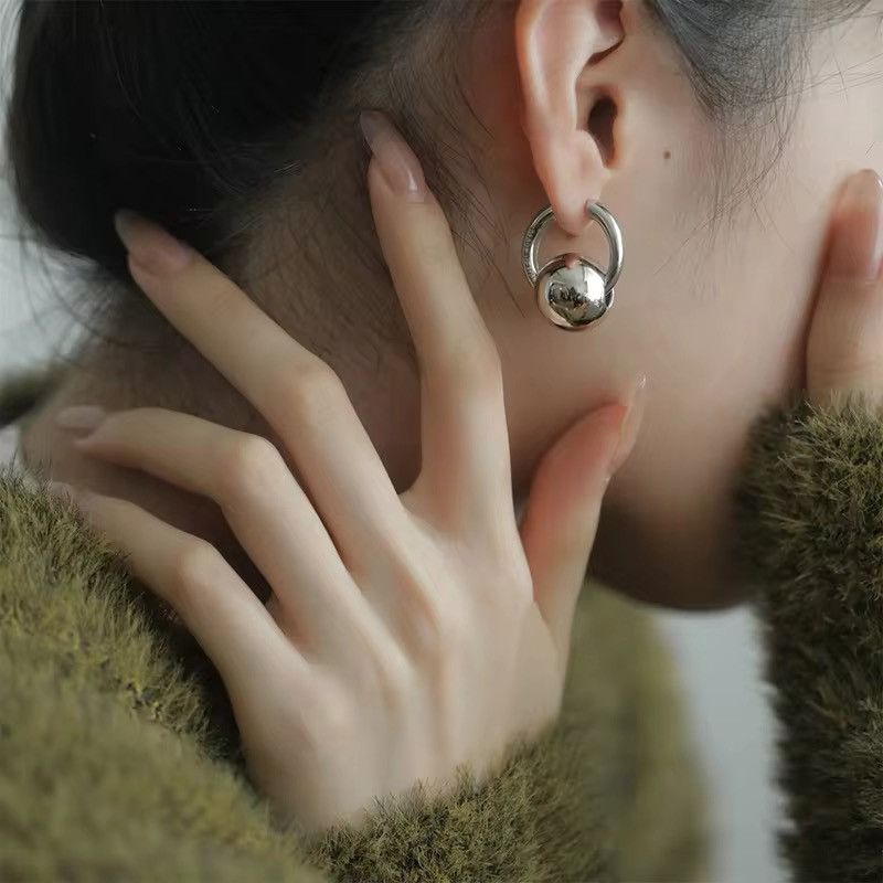 Jewelry Silver Color Ball Earrings Size ONE SIZE - 2 Thumbnail
