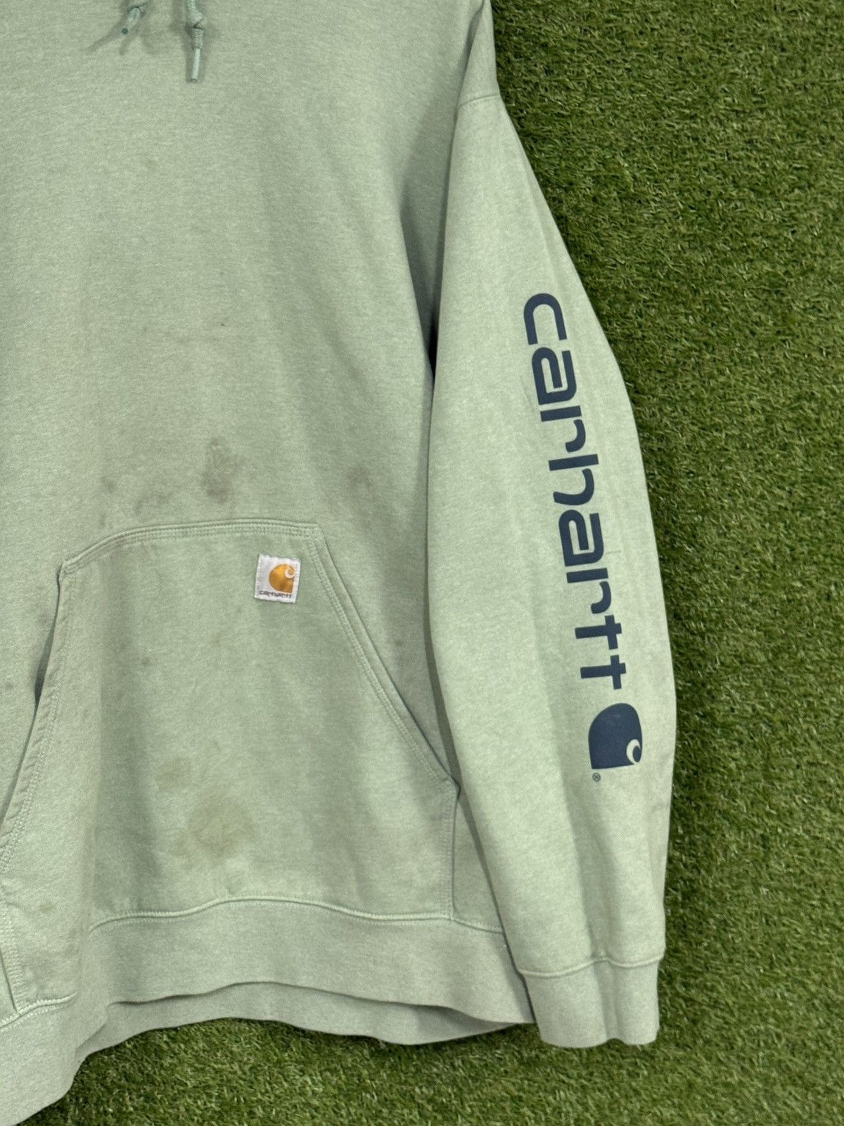 Carhartt Carhartt Distressed Tea Mint Green Logo Patch Hoodie 2XL XXL Size US XXL / EU 58 / 5 - 2 Thumbnail