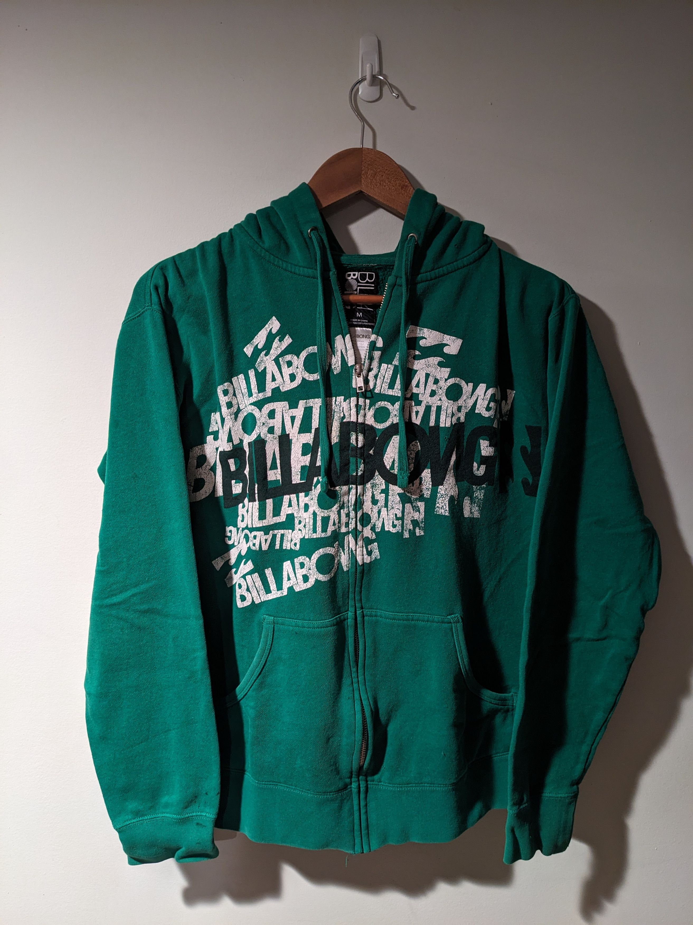 Vintage Y2K BillaBong Green Medium Full Zip Hoodie