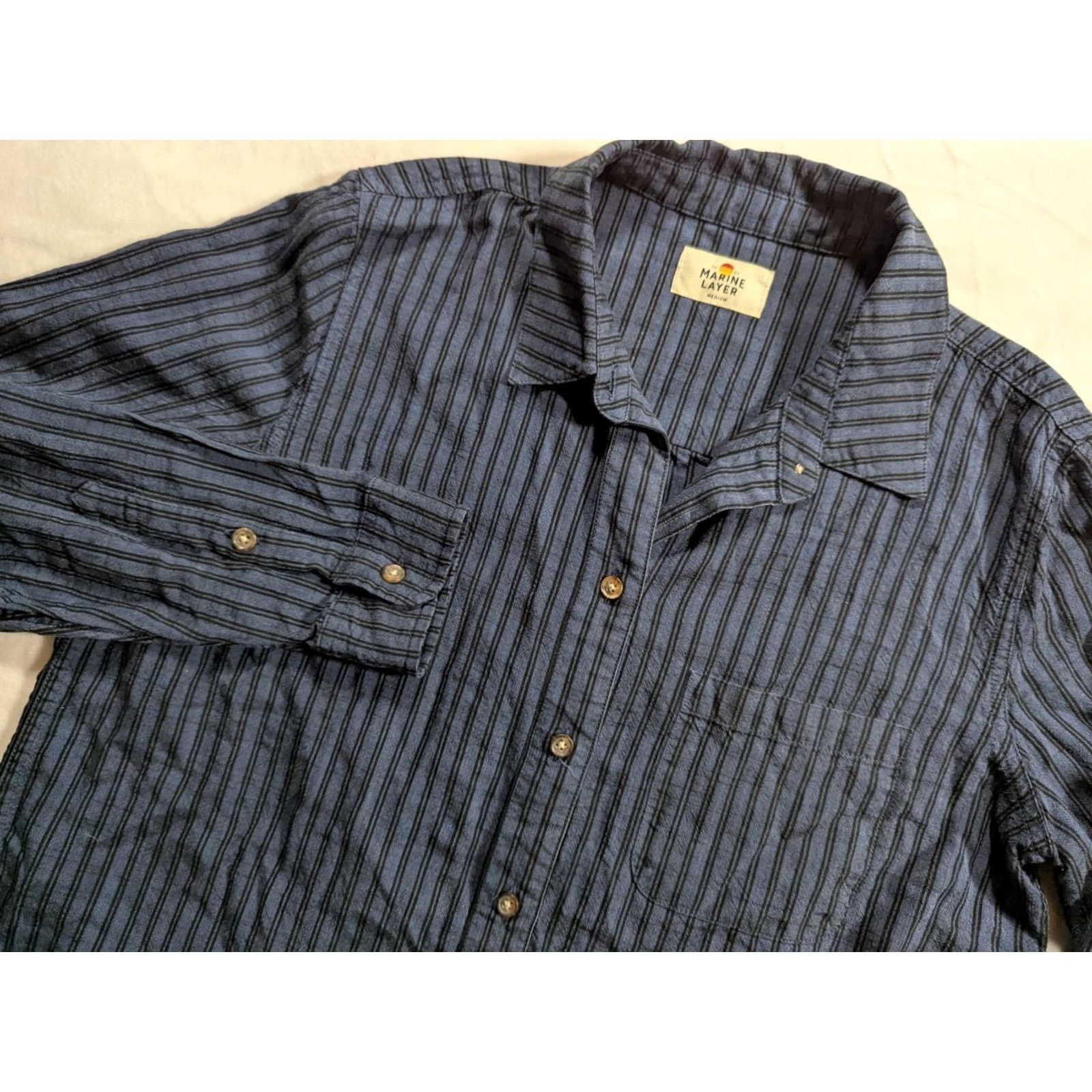 Marine Layer Marine Layer Button-Up Shirt Men Medium Blue L/S 97% Tencel Lyocell Spandex Casual Workwear Size US M / EU 48-50 / 2 - 2 Thumbnail