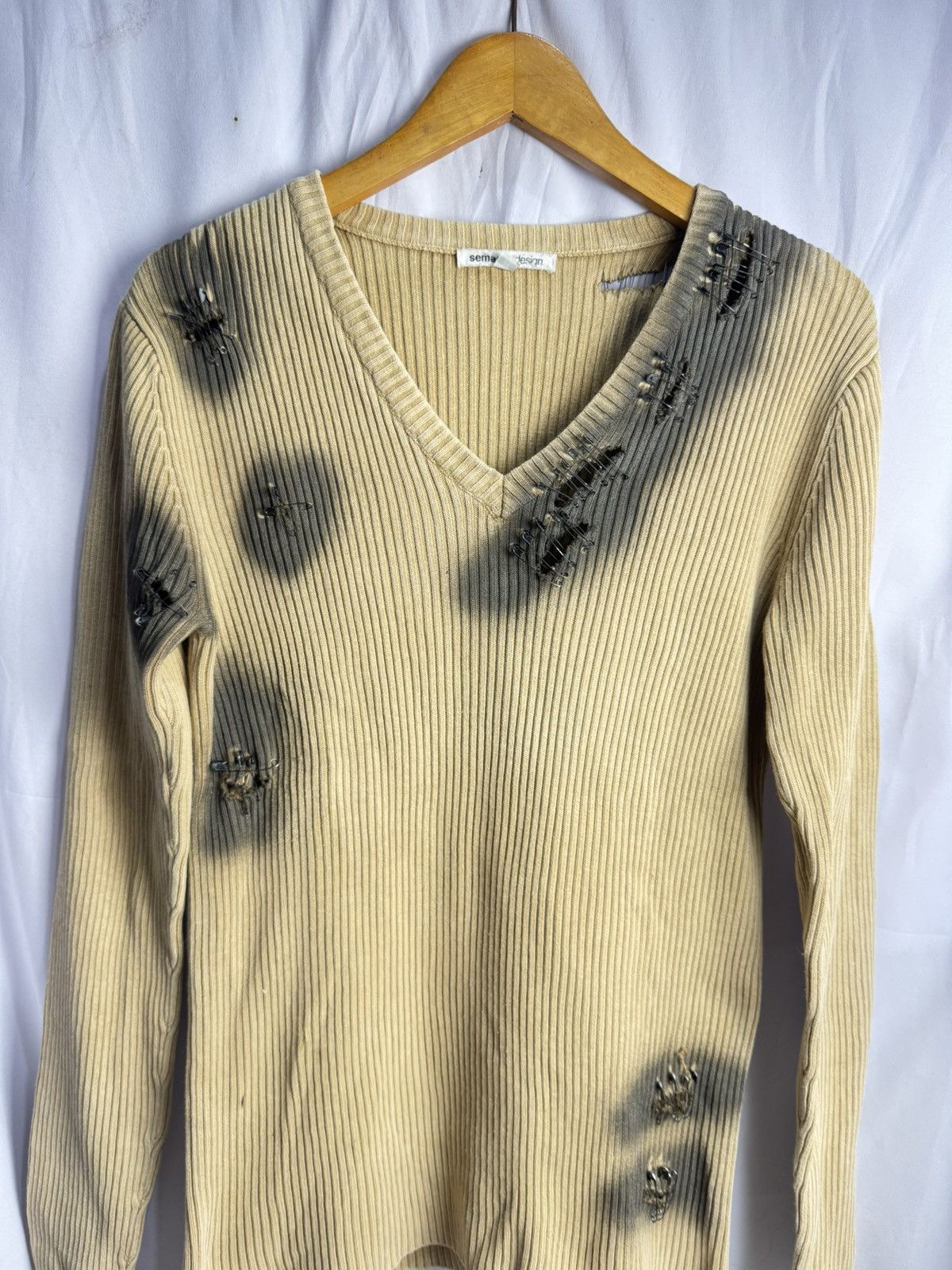 If Six Was Nine Distressed Safety Pin Semanticdesign Knit Sweater Size US M / EU 48-50 / 2 - 2 Thumbnail