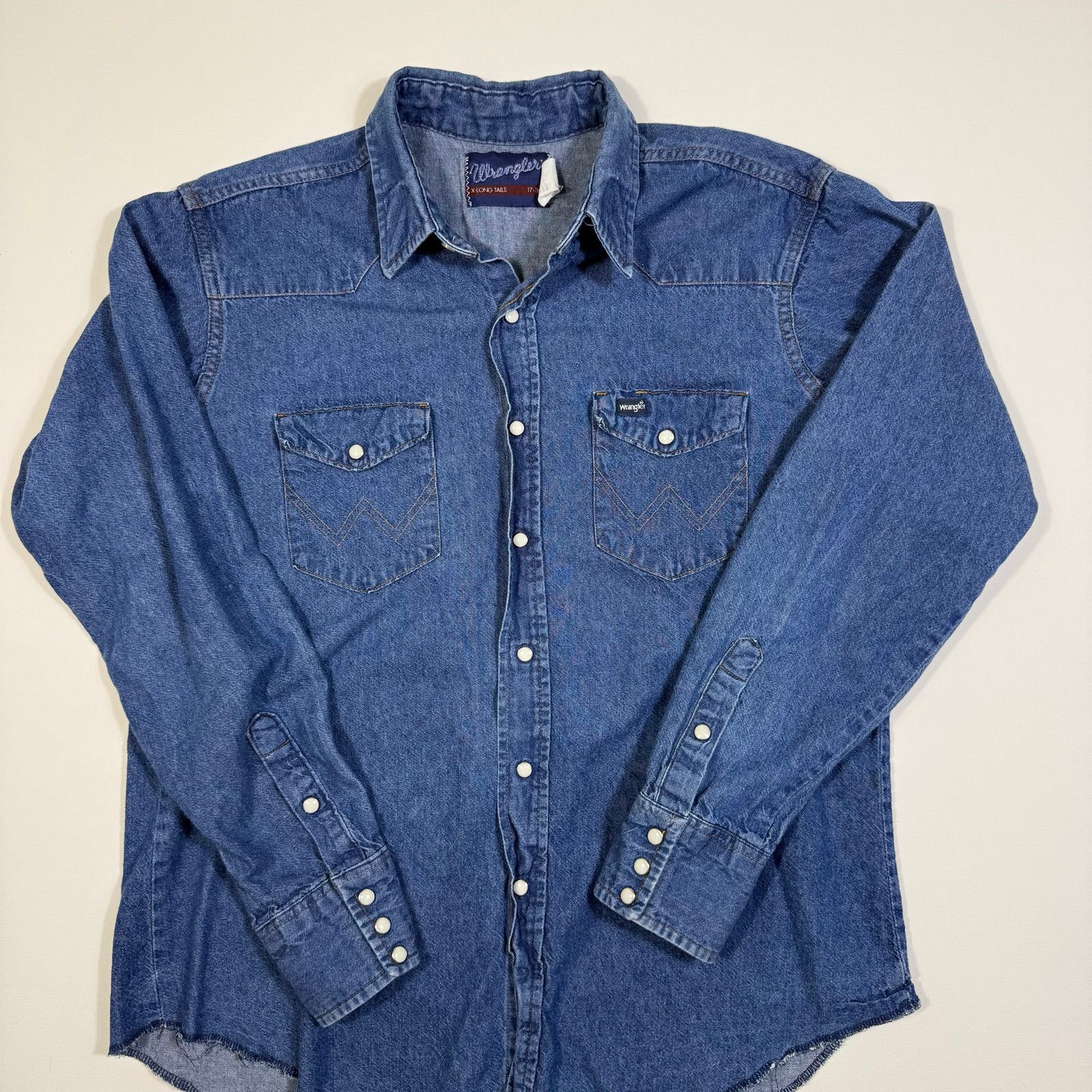 Wrangler Wrangler Denim Western Pearl Snap Blue Large Tall 17-36 Size US L / EU 52-54 / 3 - 3 Thumbnail