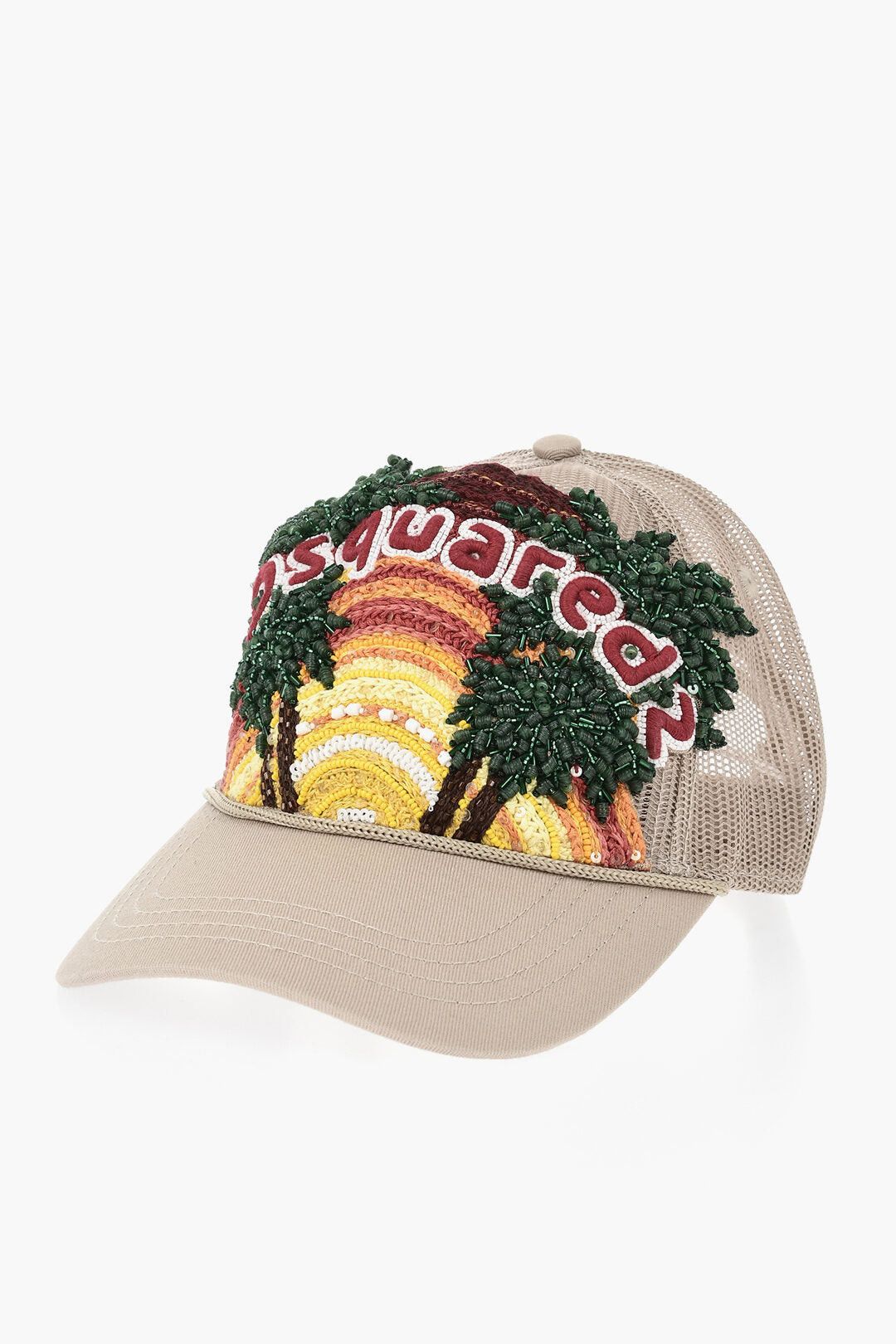 Dsquared2 Cotton and Mesh Baseball Cap TROPICAL with Bead and Sequin Embellishments Size ONE SIZE - 1 Thumbnail